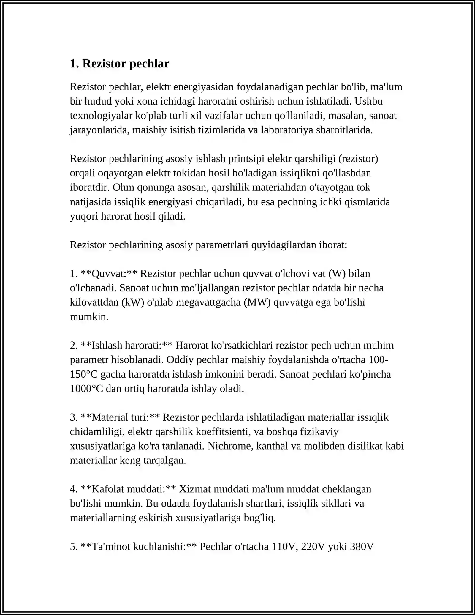 ELEKTIR QARSHILIK PECHLARINI TURLARI 3