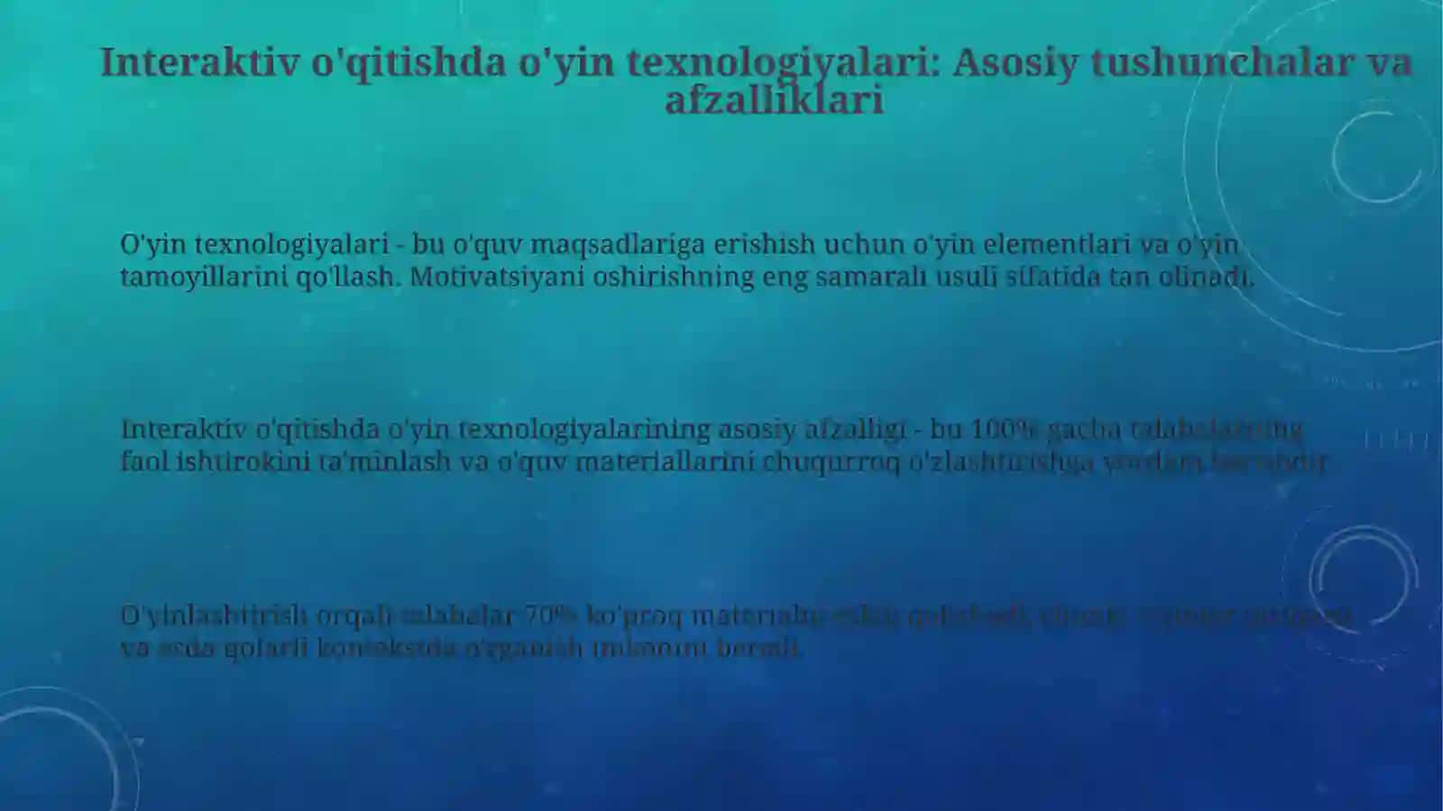 Talimning inter faol metodlari talim jarayonida oʻyin texnalogiyalarini qoʻllash 3