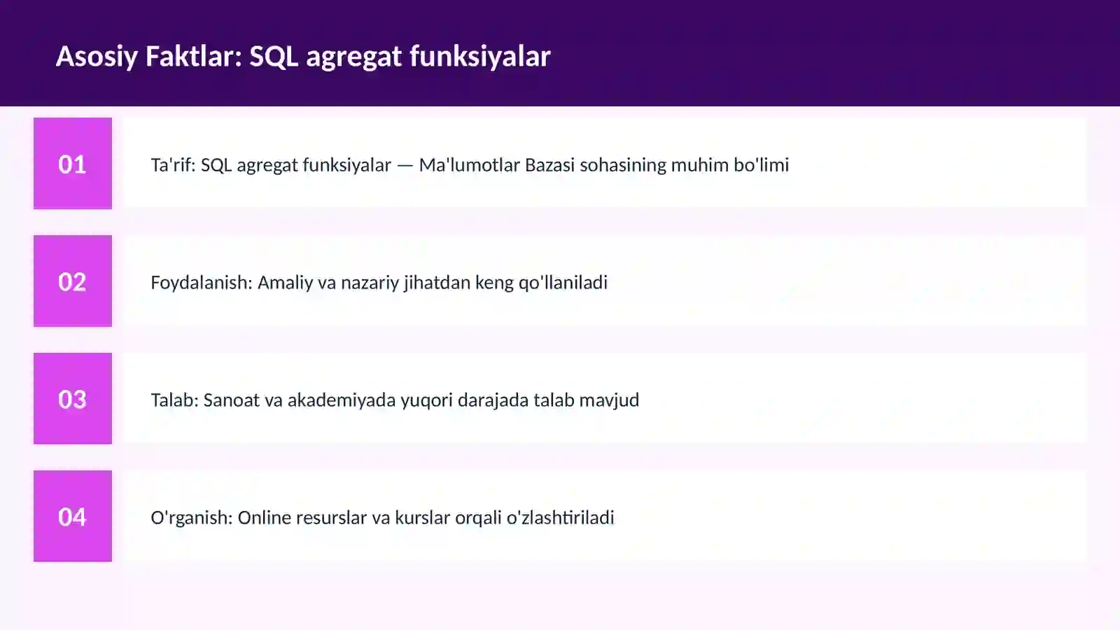 SQL agregat funksiyalar 3