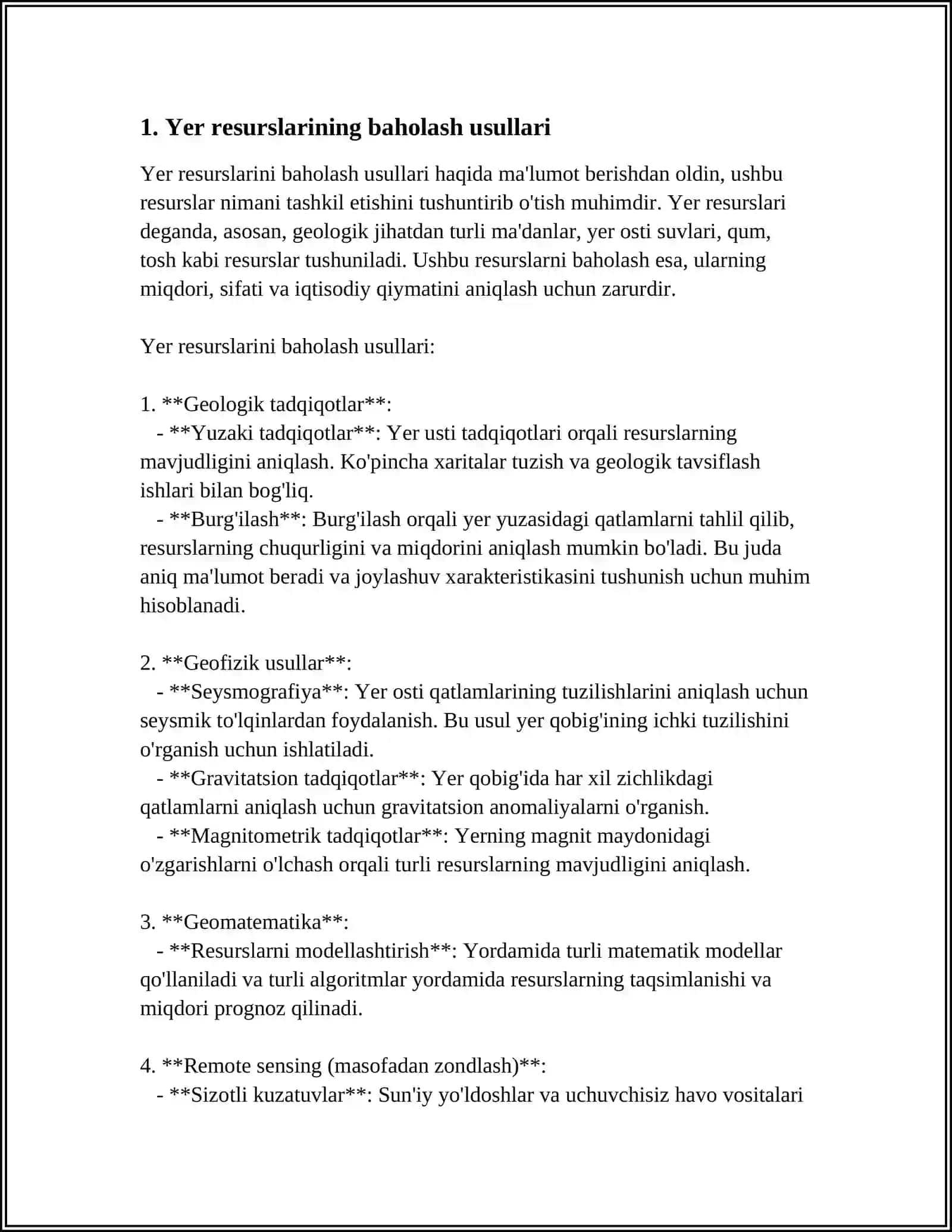 Yer resurslarining baholash usullari 3