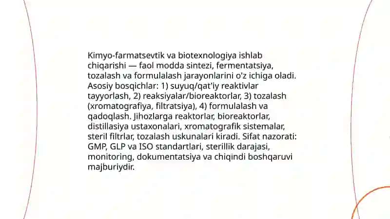 Kimyo-farmatsevtik va biotexnologiya sanoatida qo’llaniladigan jihozlar 3