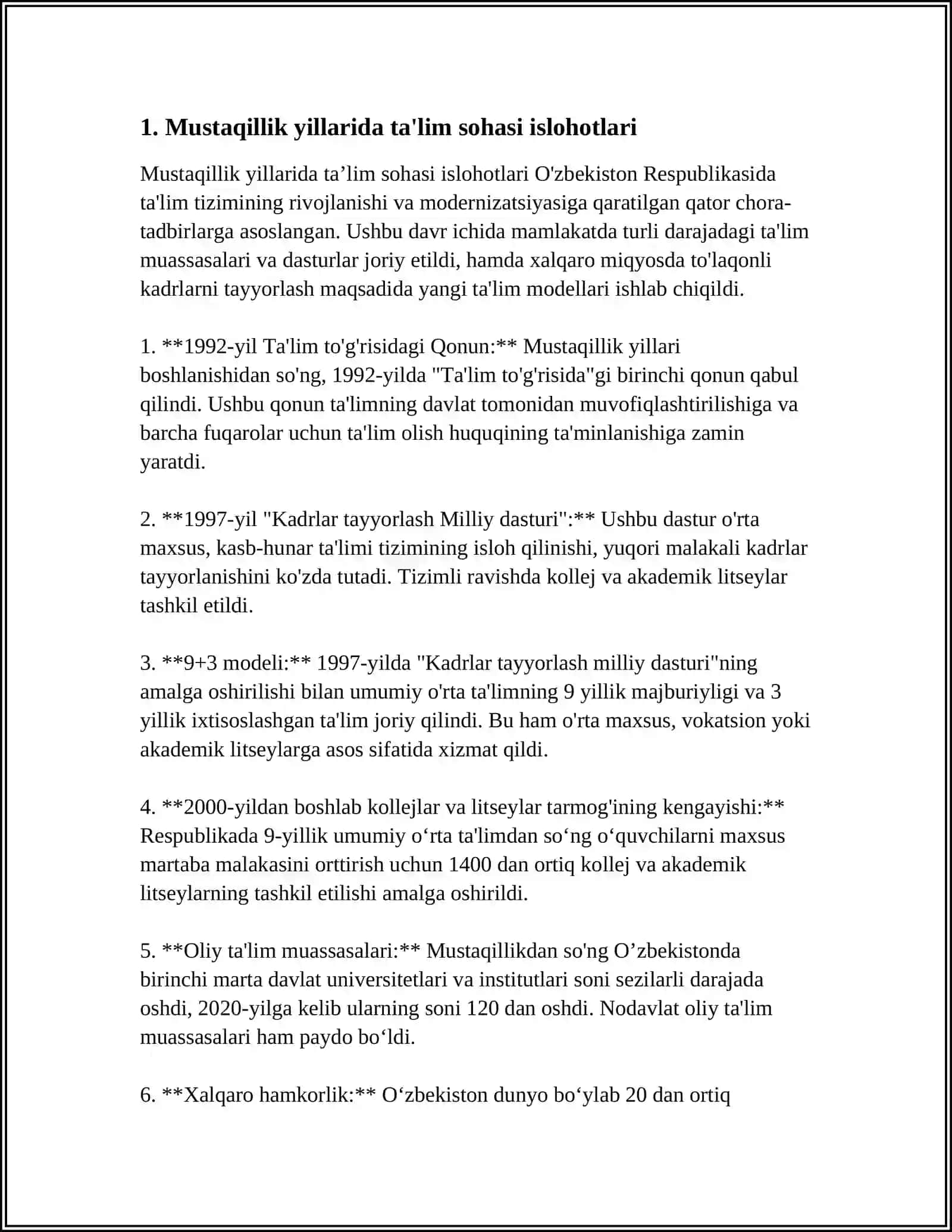 MUSTAQILLIK YILLARIDA «TA' LIM TO'G'RISIDA» QONUNNING QABUL QILINISHI 3