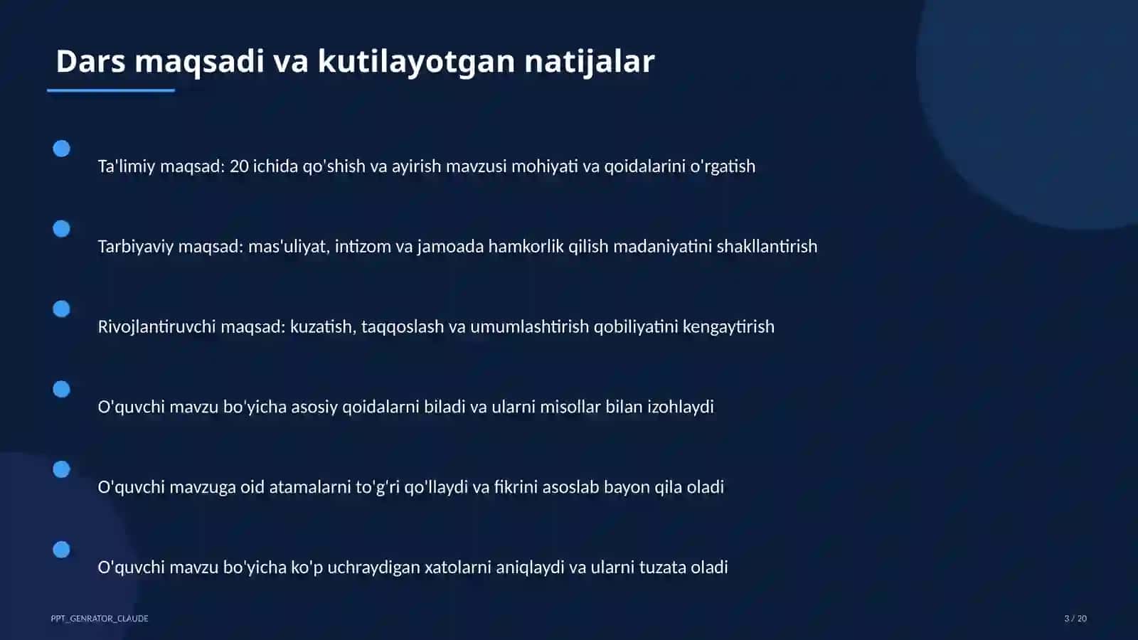 20 ichida qo'shish va ayirish (1-sinf) 3