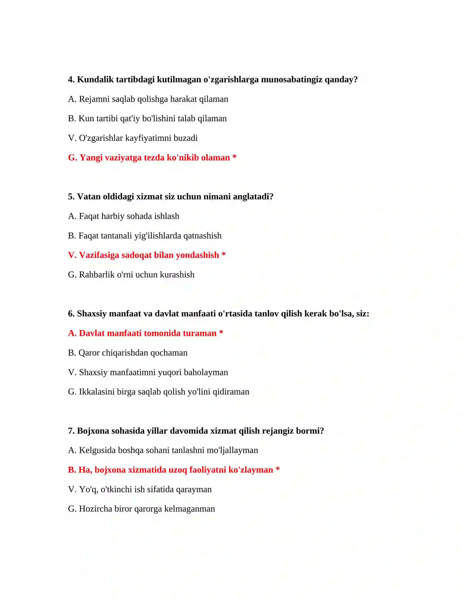 Bojxona imtihon savollarining javoblari 3
