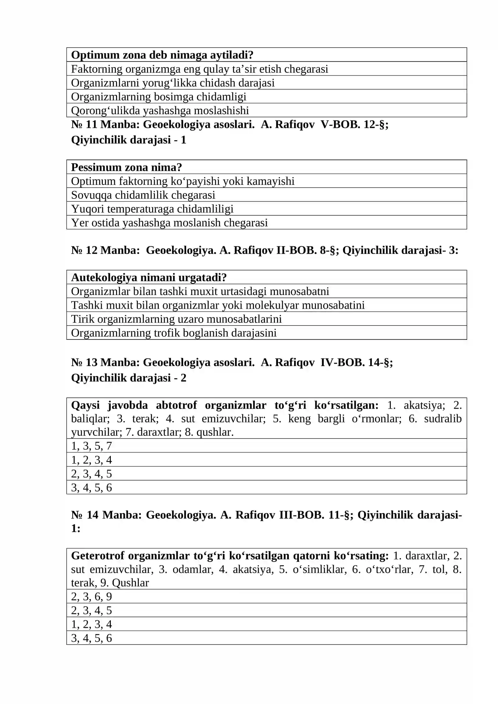 Geoekologiya fanidan test savollari 3