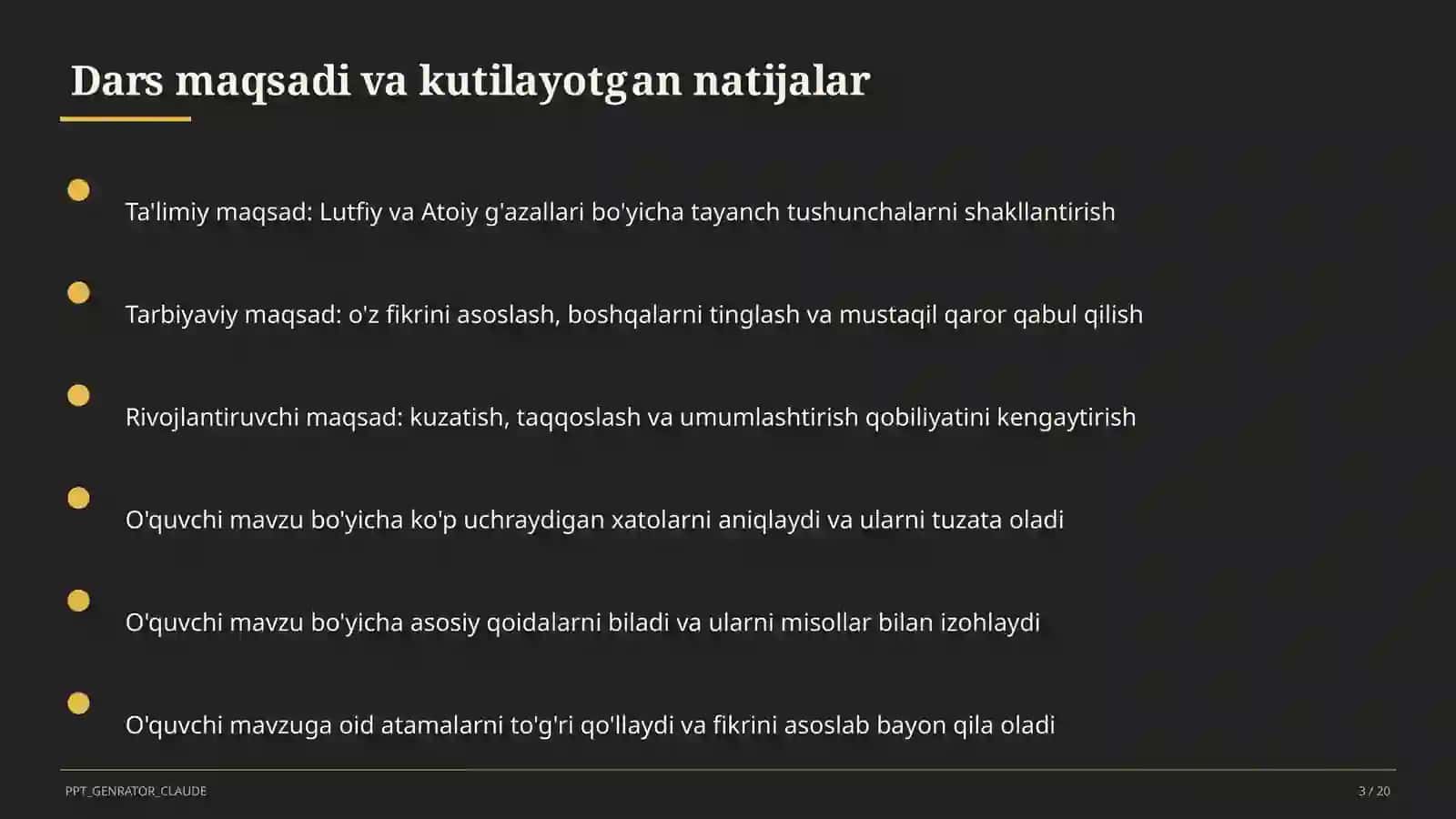 Lutfiy va Atoiy g'azallari (10-sinf) 3