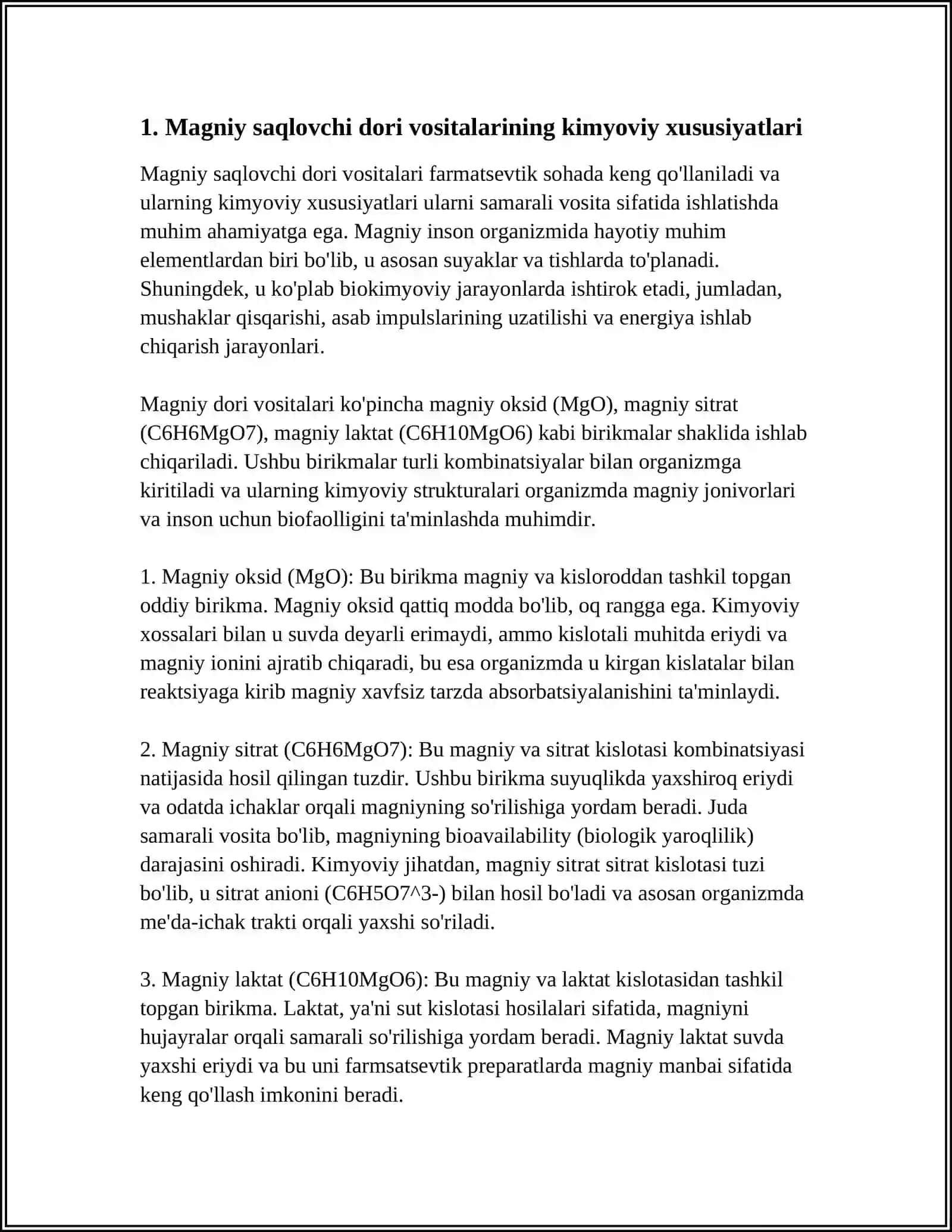 MAGNIY SAQLOVCHI ASAB KASSALIKLARING PROFILAKTIKASIDA QOLLANILADIGAN DORI VOSITALARINI KIMYOVIY TARKIBI 3