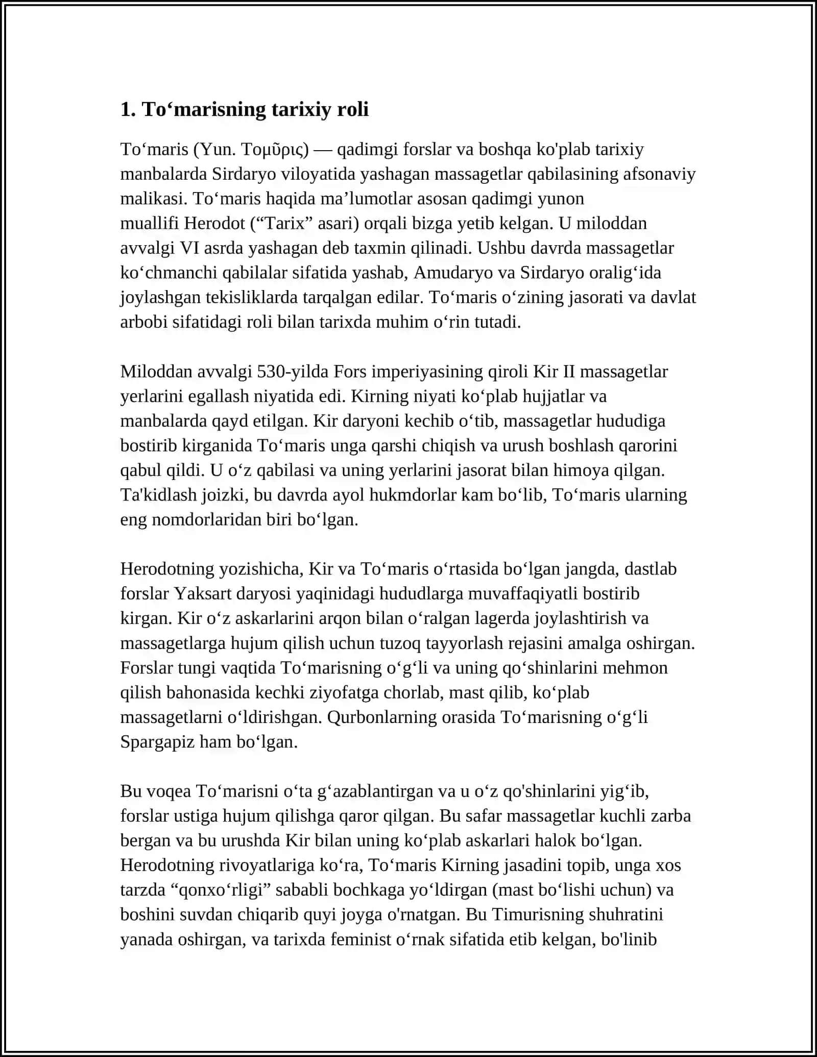 TOʻMARIS VA SHIROQ JASORATI REFERAT 3