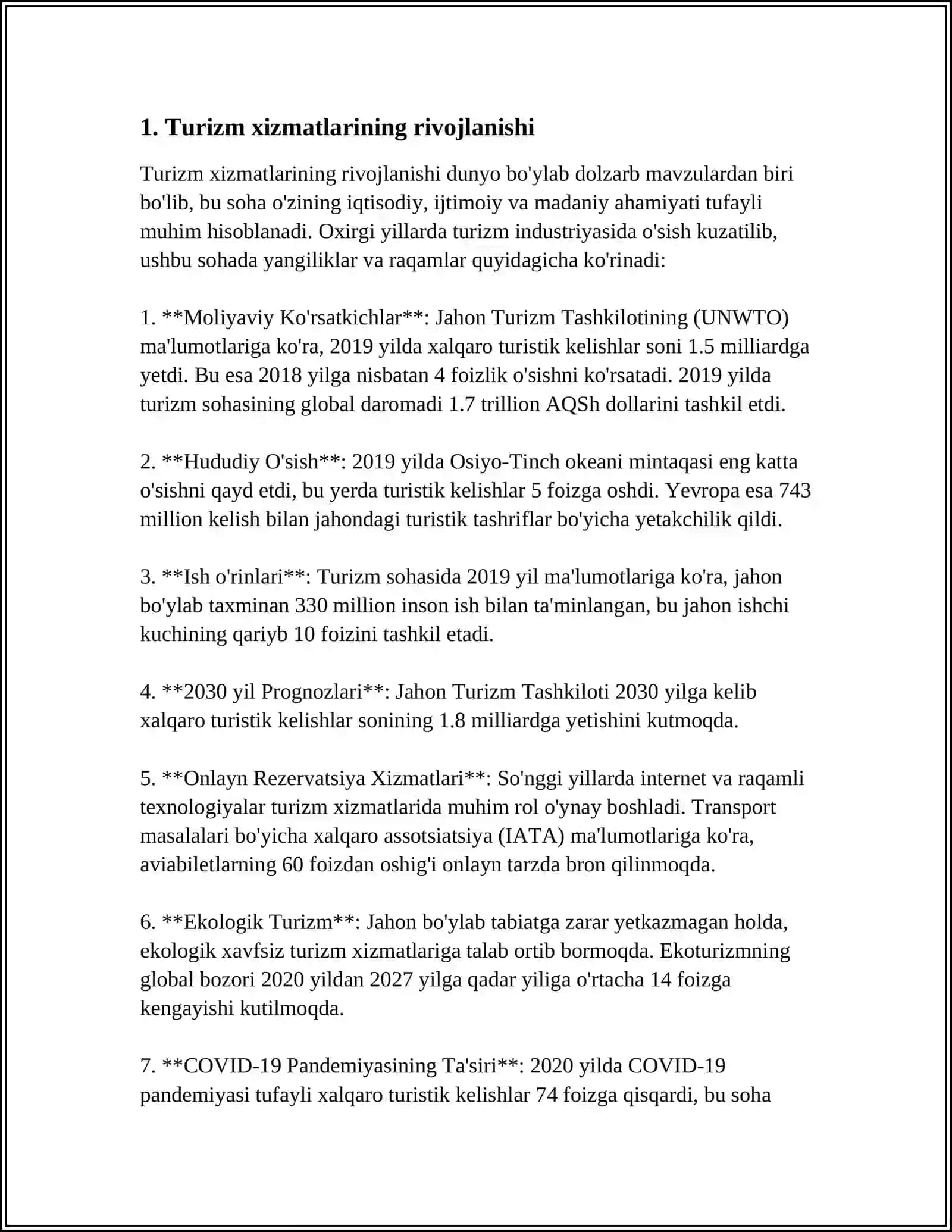 O‘ZBEKISTON RESPUBLIKASIDA XIZMATLAR SOHASINING RIVOJLANISH DARAJASI 3