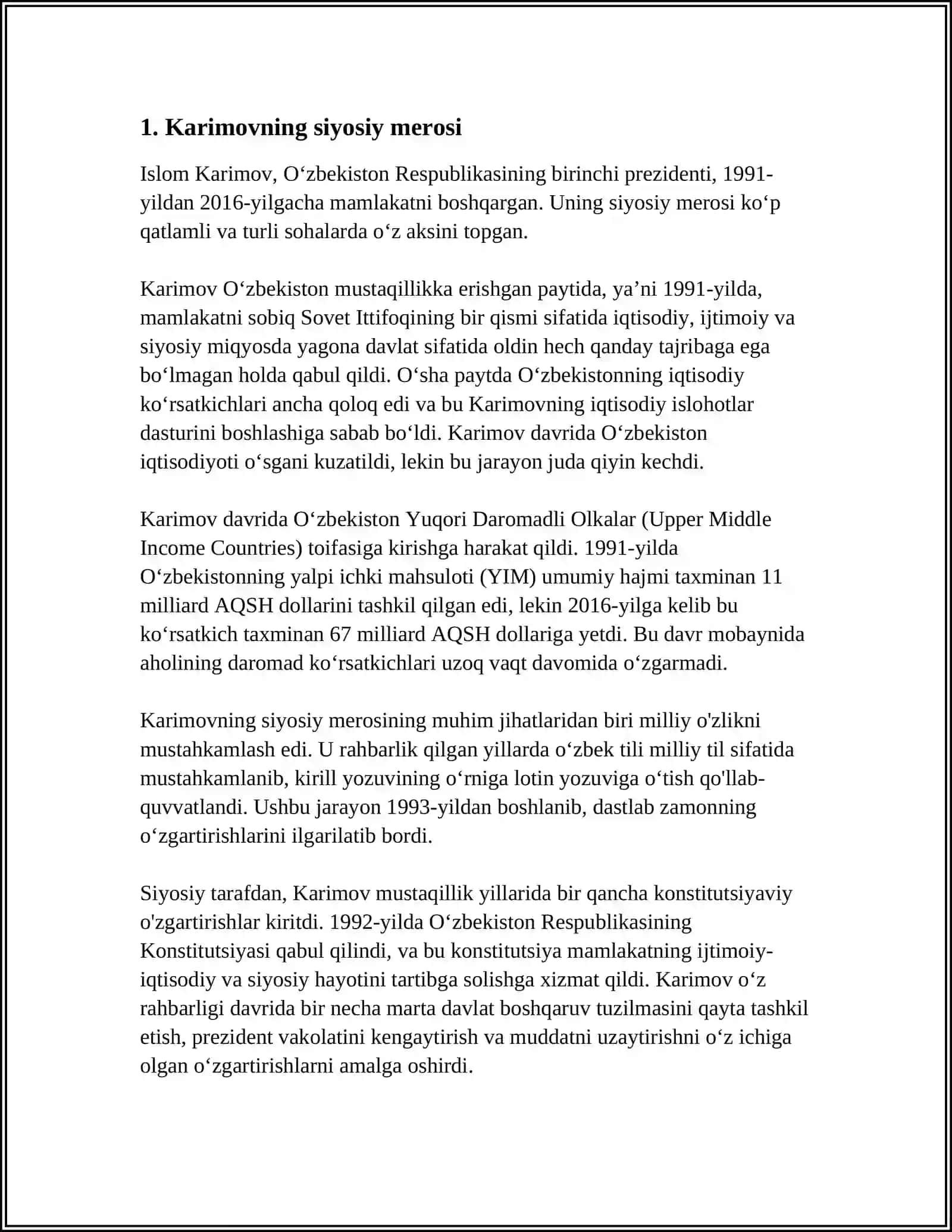 I. KARIMOVNING OZOD VA OBOD VATAN ERKIN VA FAROVON HAYOT PIROVARD MAQSADIMIZ ASARI MAVZUSIDA 3