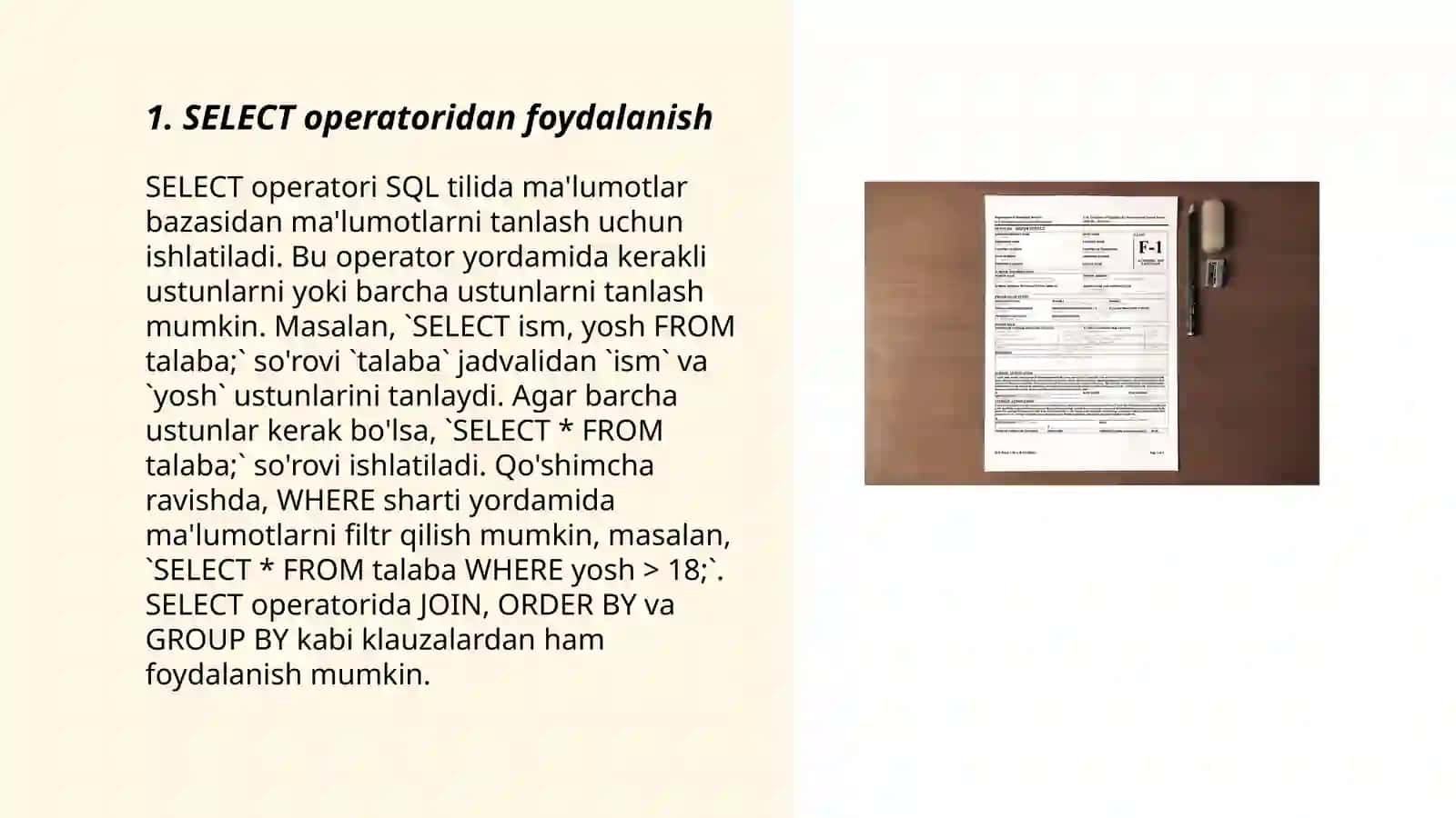 Ma’lumotlar bazasida standart funksiyalardan foydalanib so‘rovlar yaratish 3