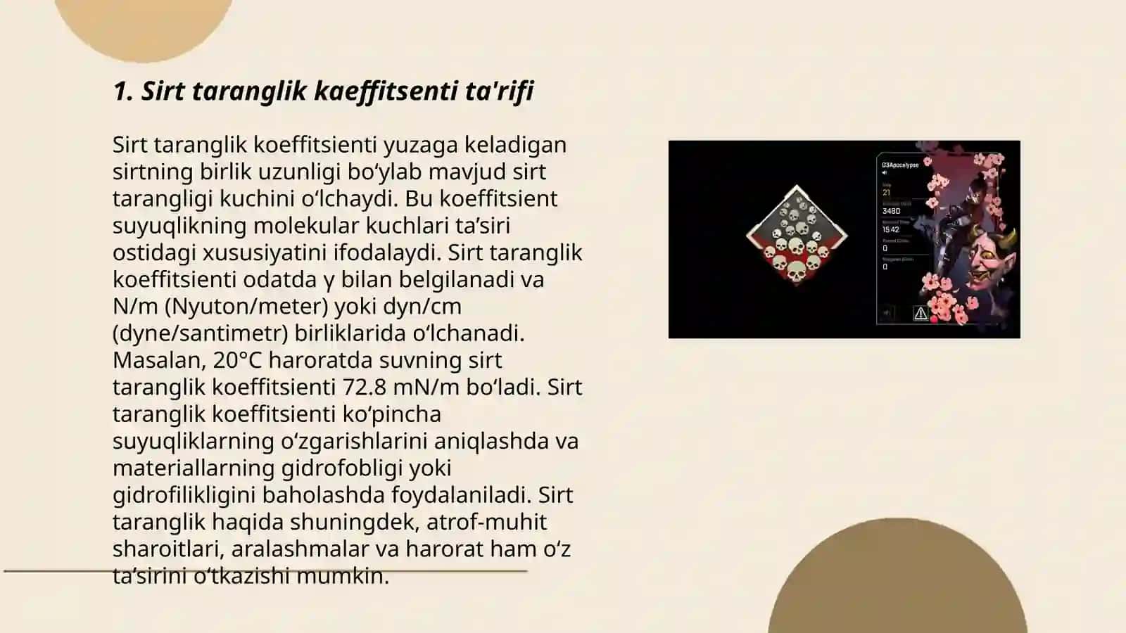 Sirt taranglik kaeffitsentini tomchi uzilish usuli 3