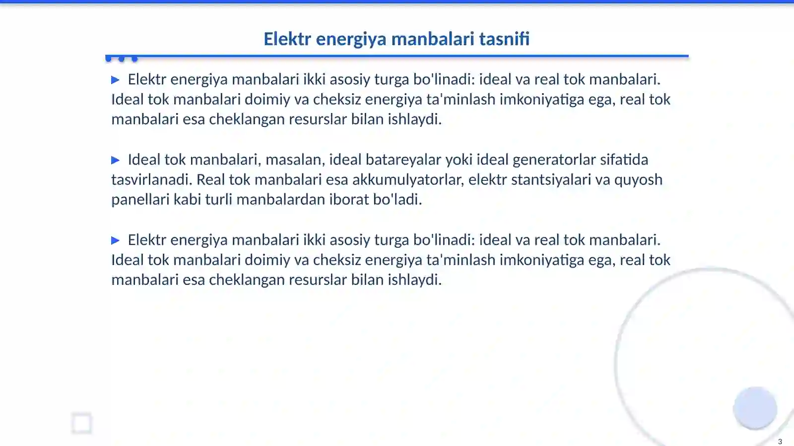 Elektr energiya manbalari (ideal va real tok manbalari) 3