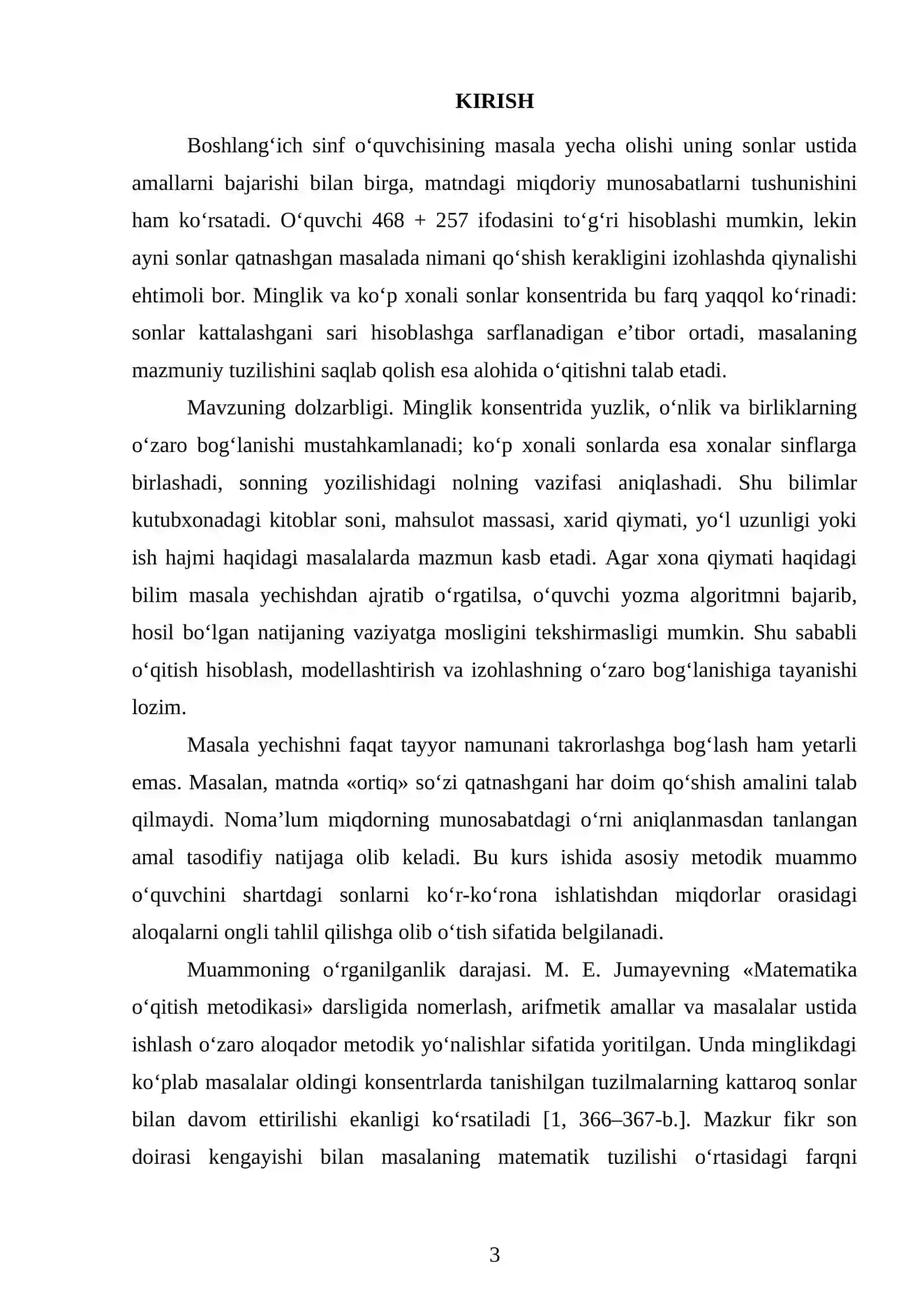 MINGLIK VA KO‘P XONALI SONLAR KONSENTRIDA MASALALAR YECHISHGA O‘RGATISH METODIKASI 3