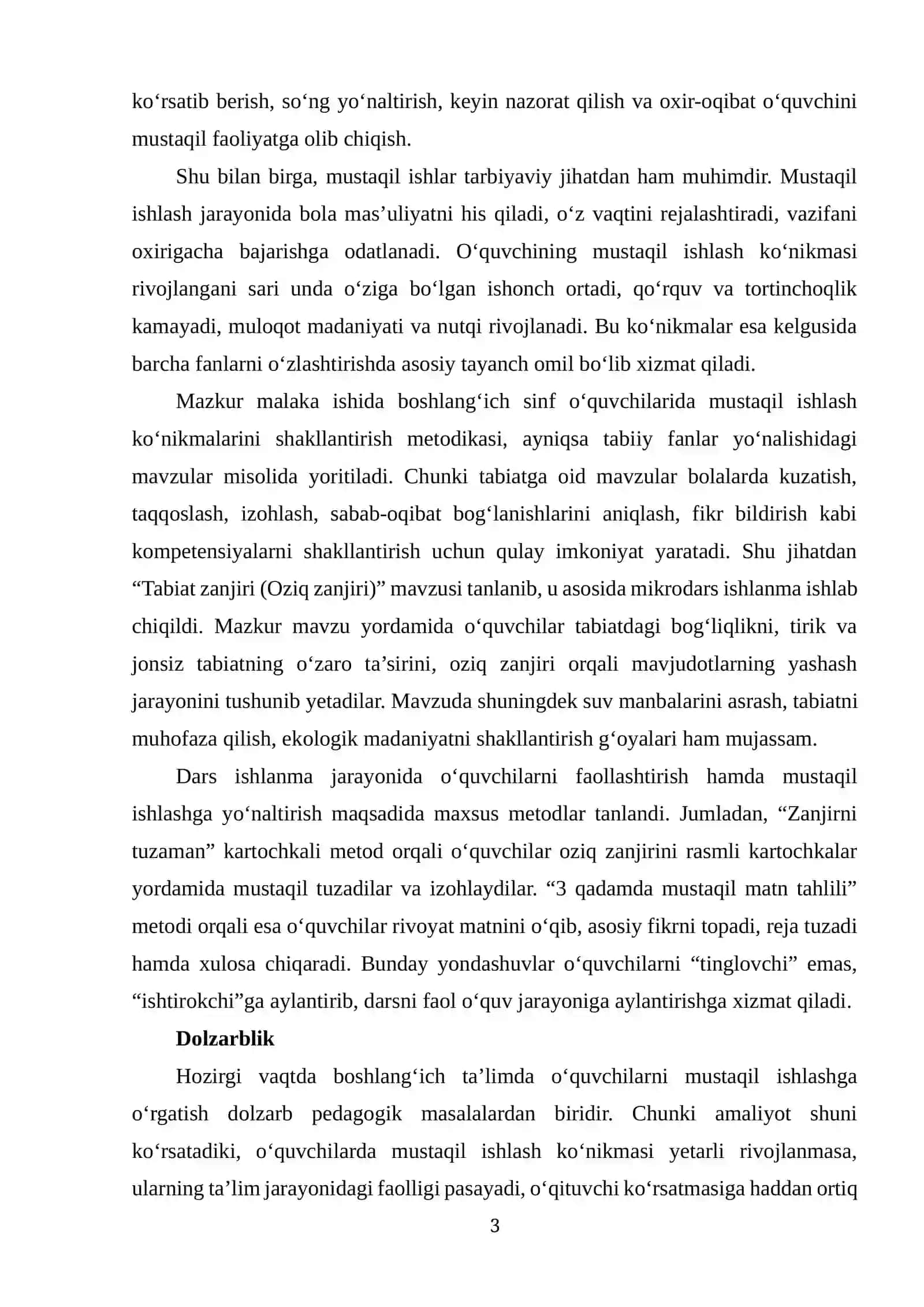 Boshlang‘ich sinf o‘quvchilarining mustaqil ishlash ko‘nikmalarini shakllantirish metodikasi 3