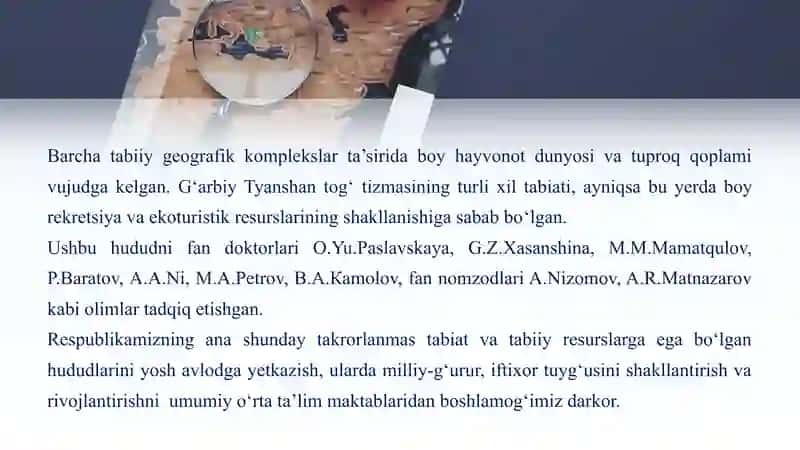 G‘ARBIY TYANSHAN TOG‘ TIZMALARINING TABIIY SHAROITI VA RESURSLARI Kamalov S 3