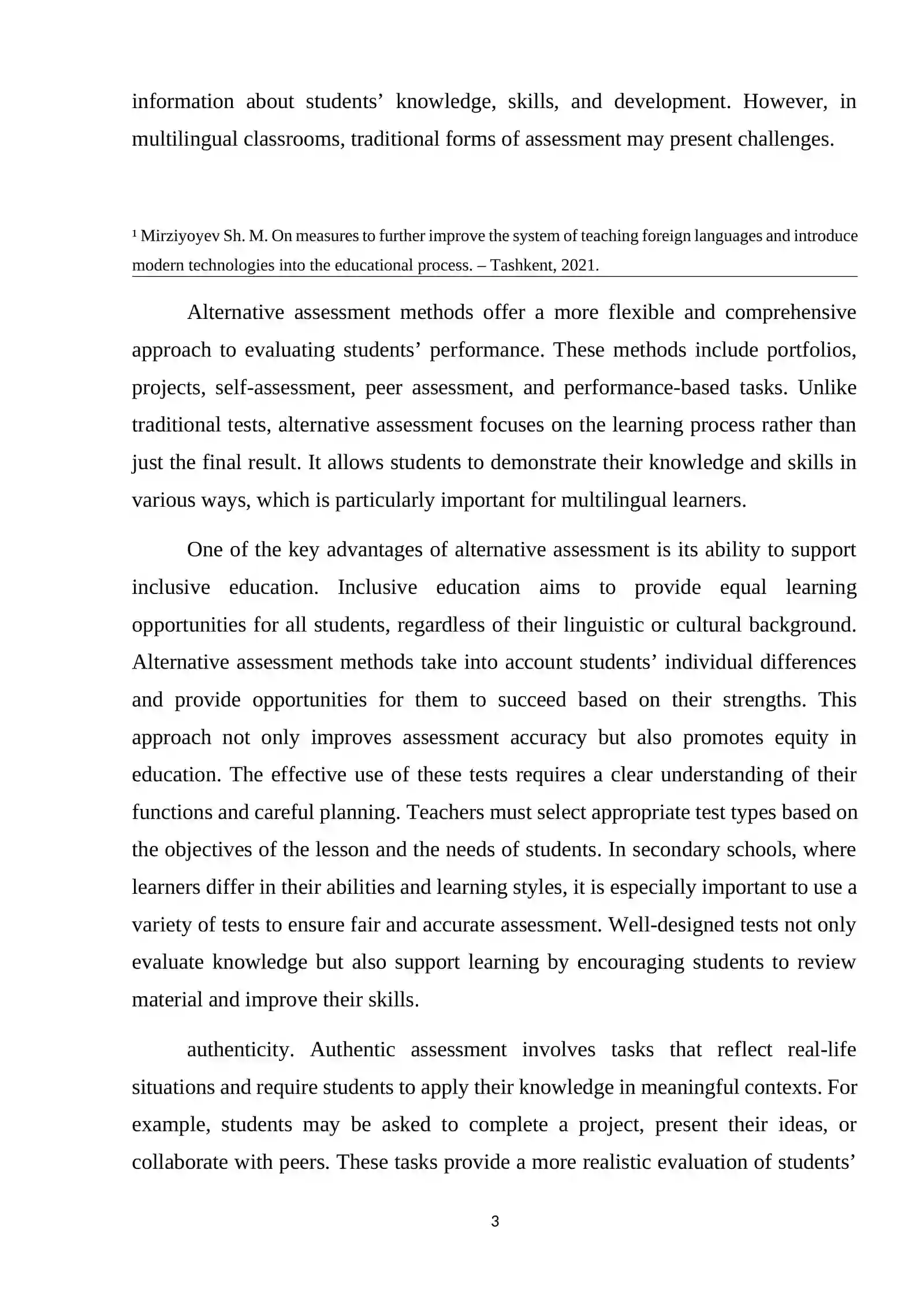 ALTERNATIVE ASSESSMENT METHODS FOR MULTILINGUAL STUDENTS IN PRIMARY SCHOOLS 3