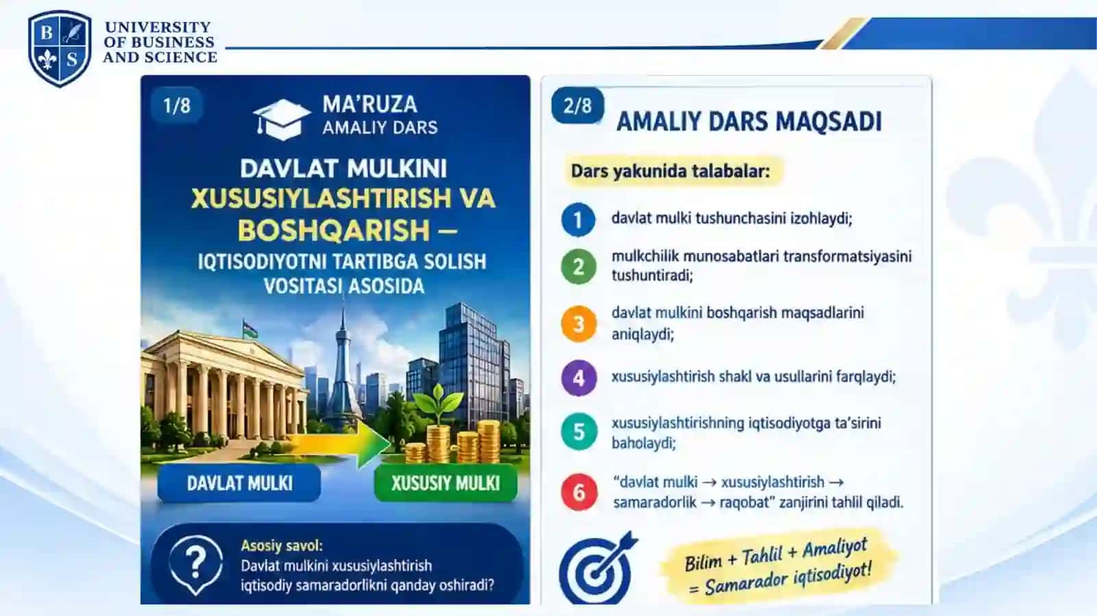 DAVLAT MULKINI XUSUSIYLASHTIRISH VA BOSHQARISH — IQTISODIYOTNI TARTIBGA SOLISH VOSITASI 3