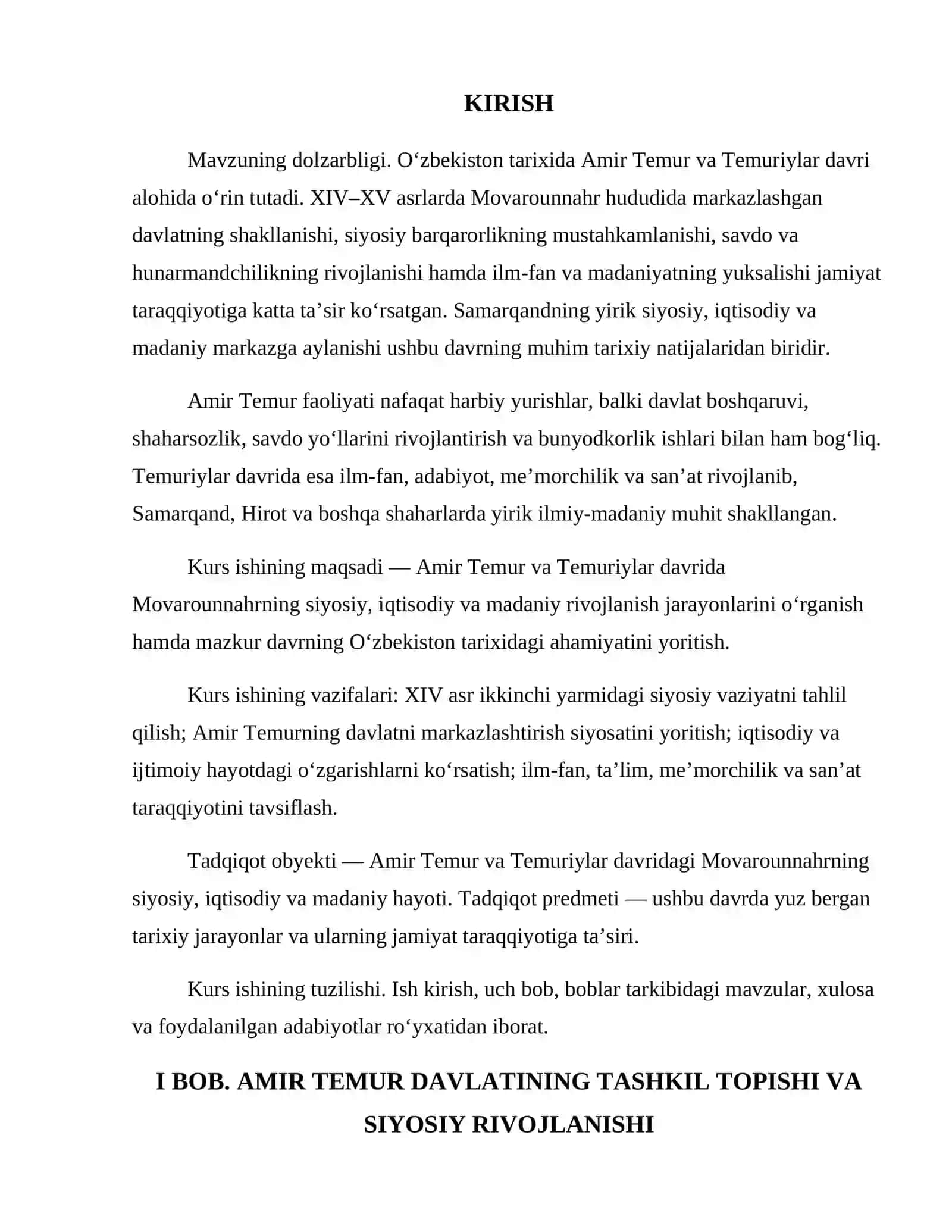 Amir Temur va Temuriylar davri — tayyor kurs ishi 3