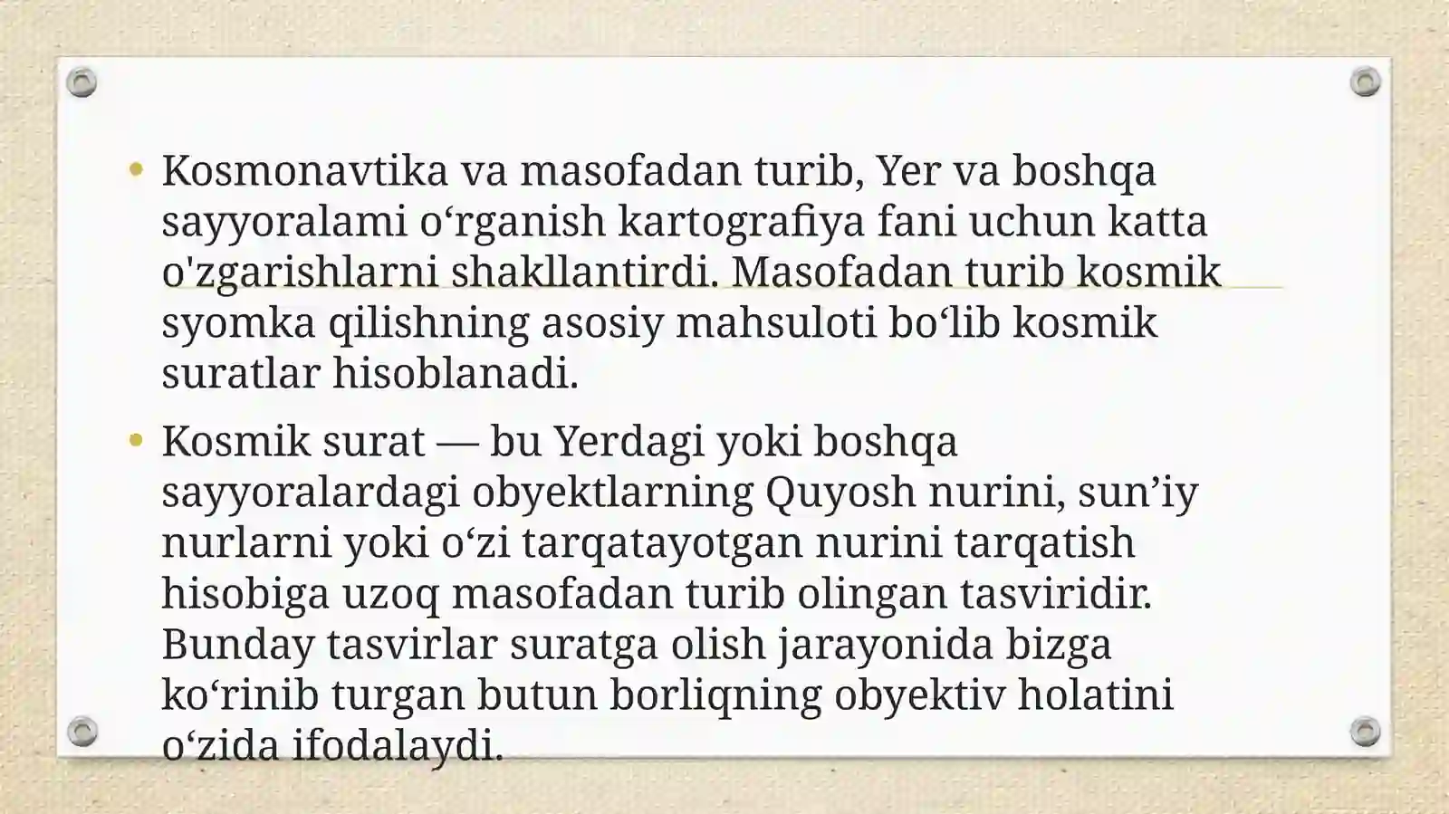Kosmosdan olingan suratlar va ularning xususiyatlari 3