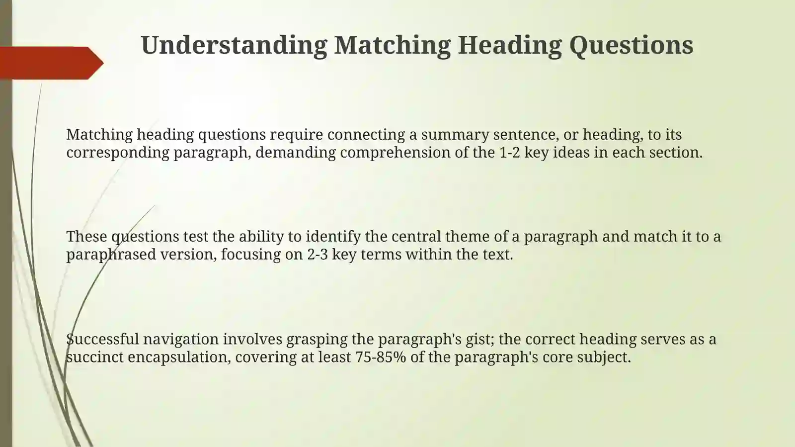 Matching heading question type in reading passage 3