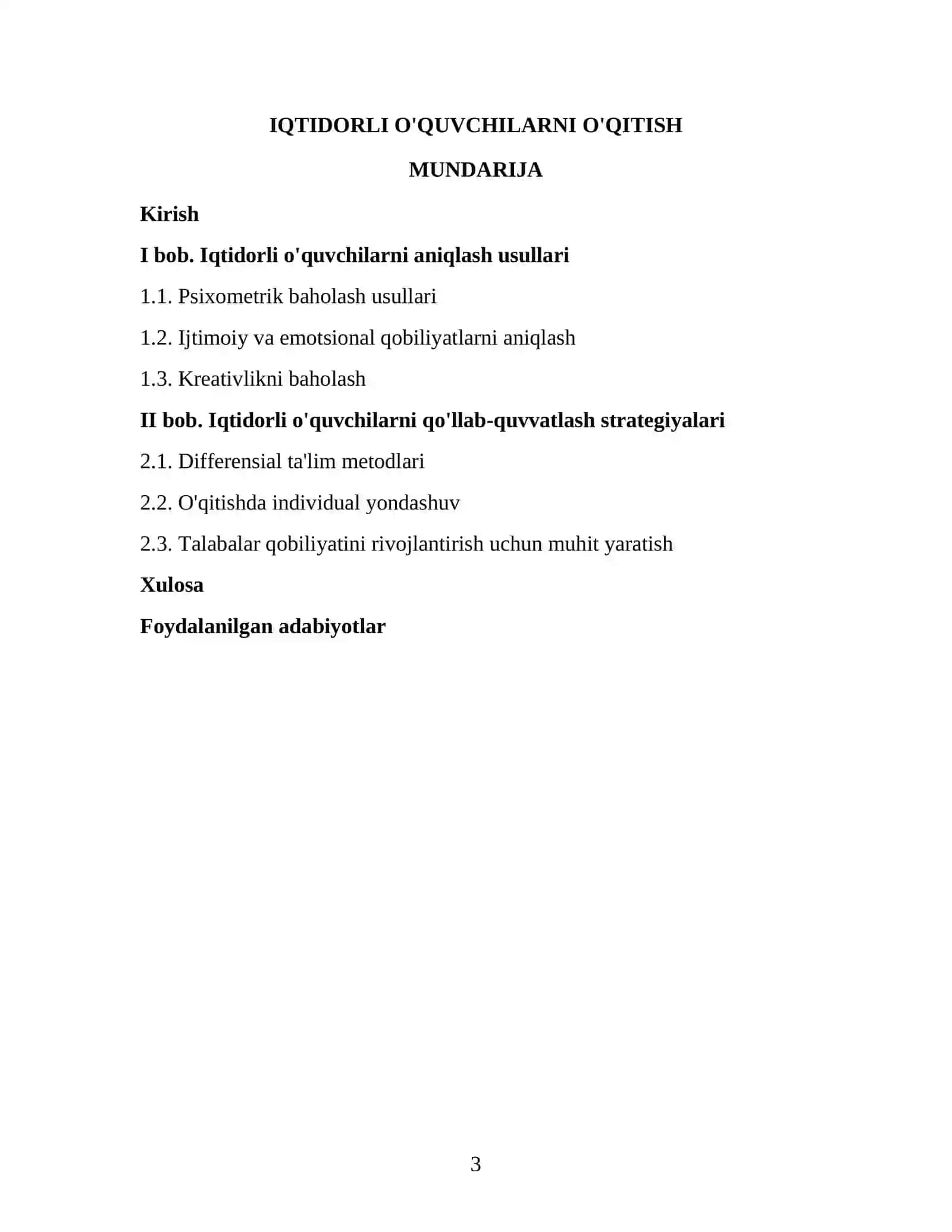 PEDAGOGIKA NAZARIYASI VA TARIXI FANIDAN TAYYORLAGAN KURS ISHI 3