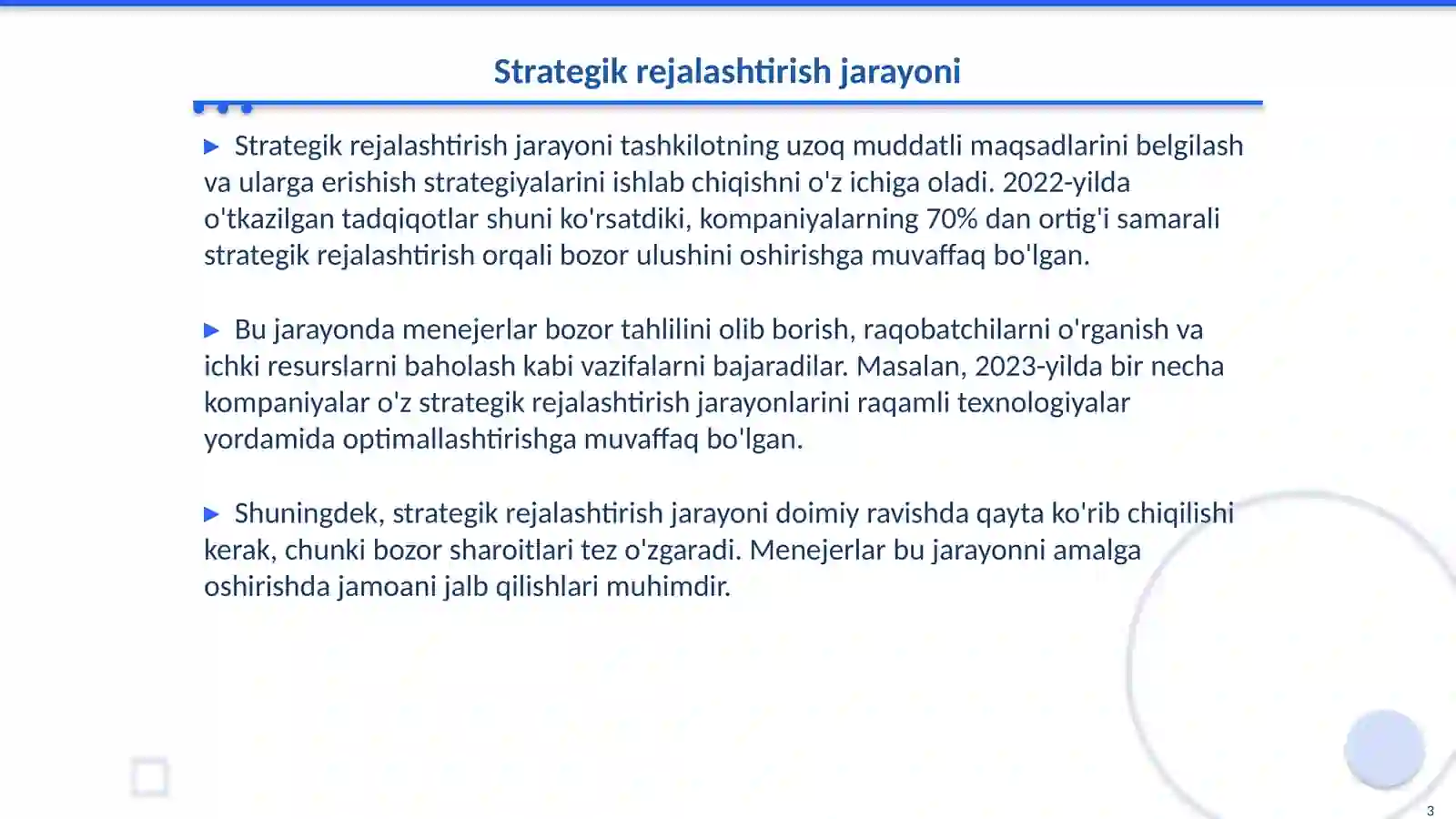 Strategiyani yaratishda va qayta ishlash jarayonida menejerning vazifalari 3
