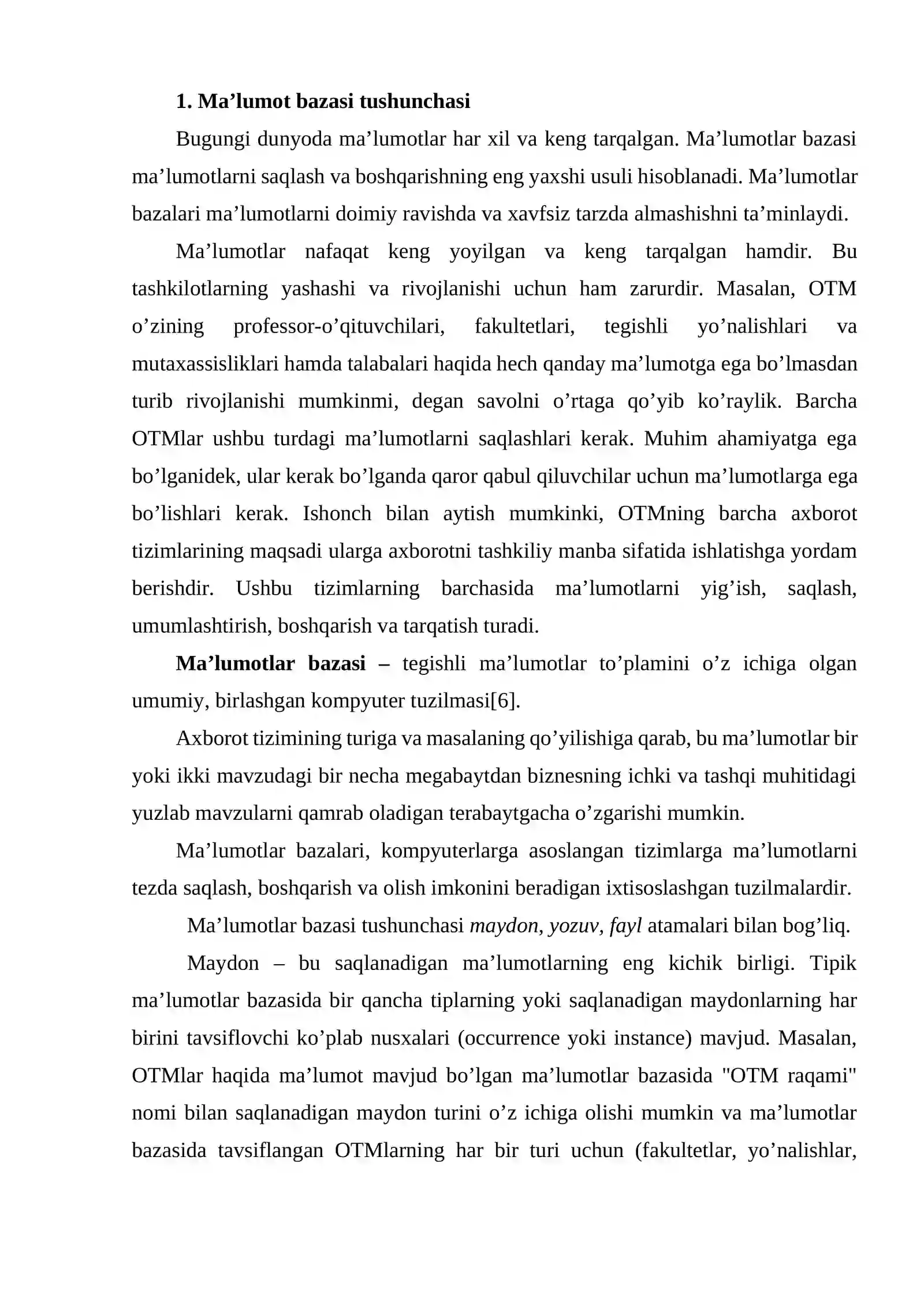 MA’LUMOTLAR BAZASI TEXNOLOGOYALARI FANIDAN KUTUBXONA ma’lumotlar bazasini loyihalash 3