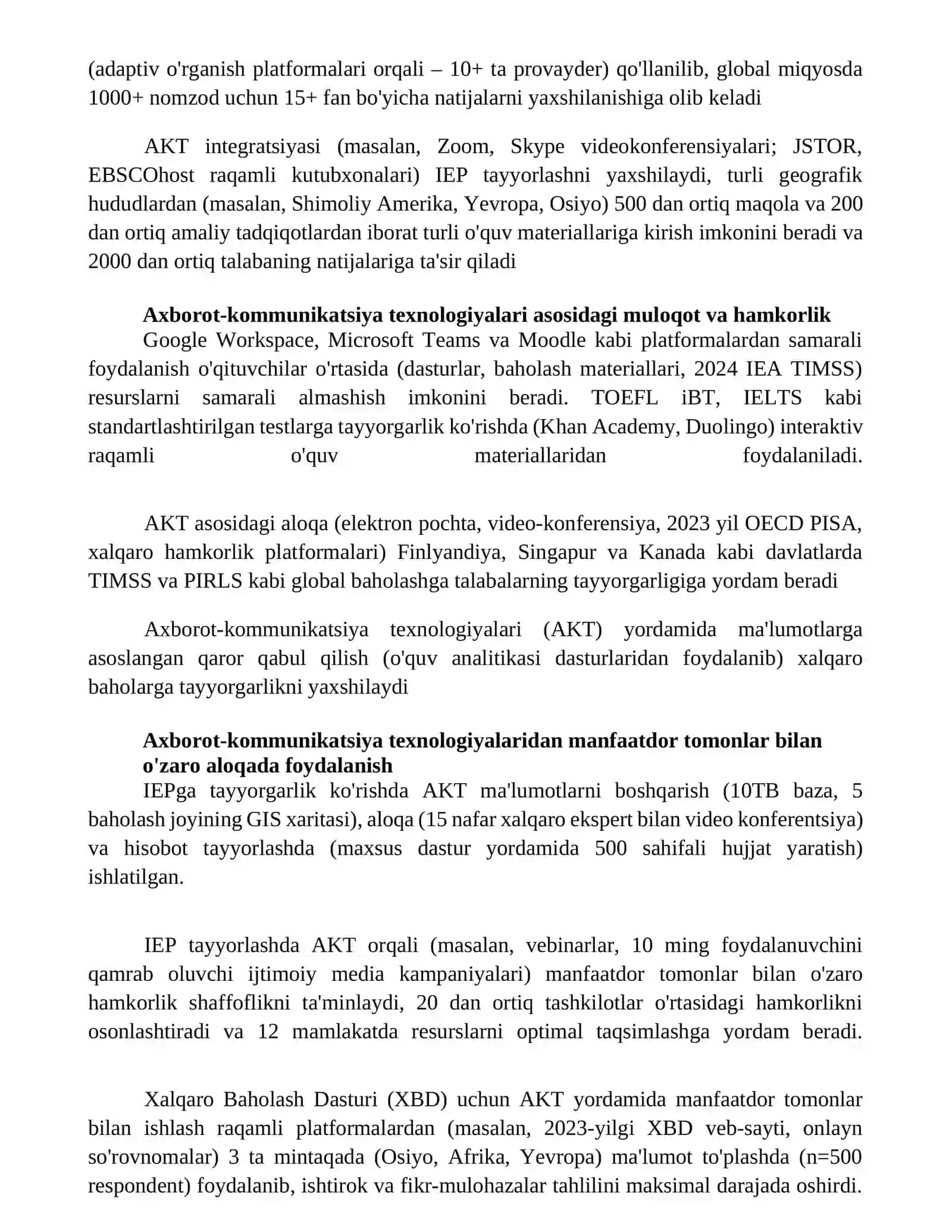 Xalqaro baholash dasturida tayyorgarlik jarayonida axborot-kommunikasiya texnalogiyalarini qo'llash 3