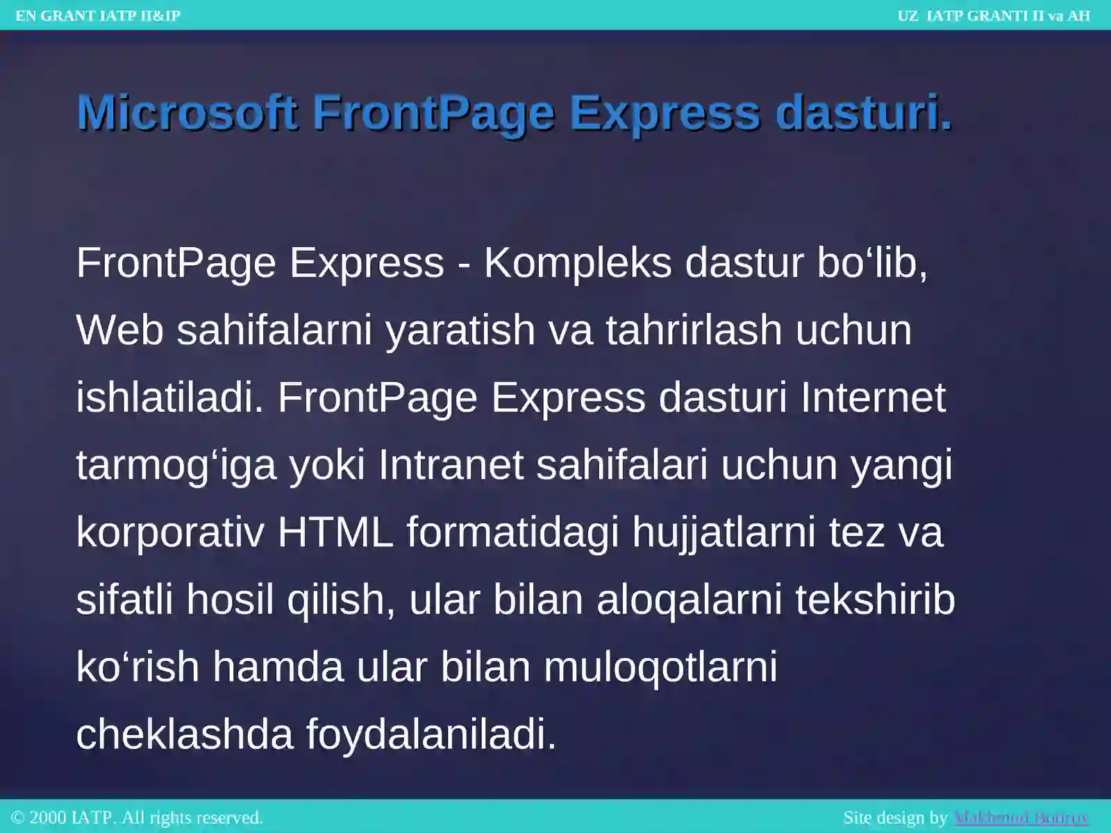 Web sahifalar yaratish Microsoft FrontPage Express 3
