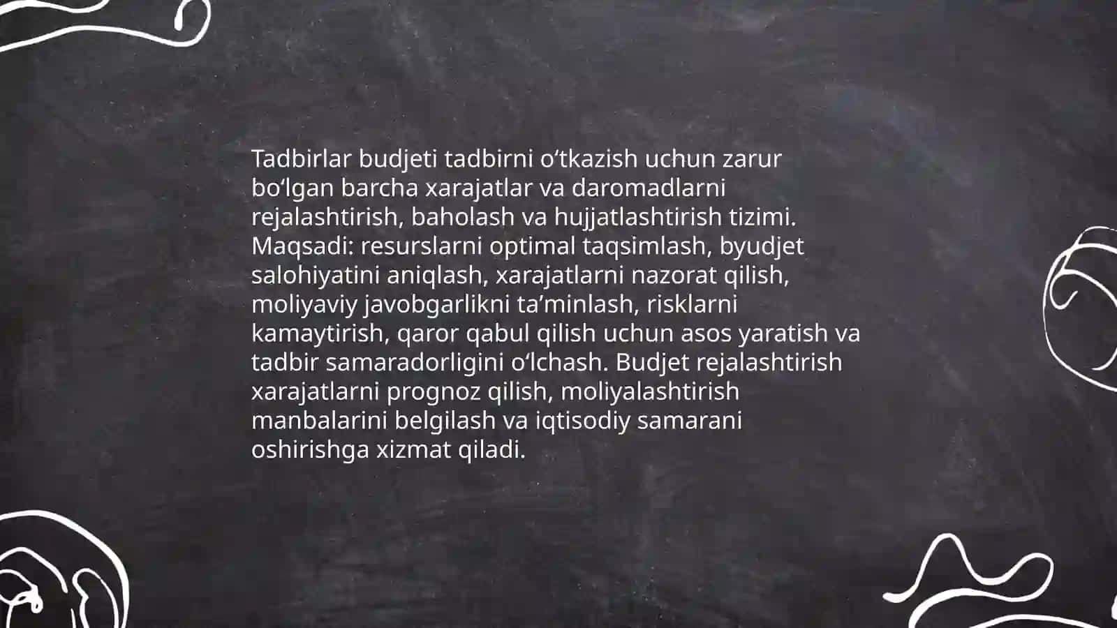 Tadbirlar budjeti tushunchasi va maqsadi 3