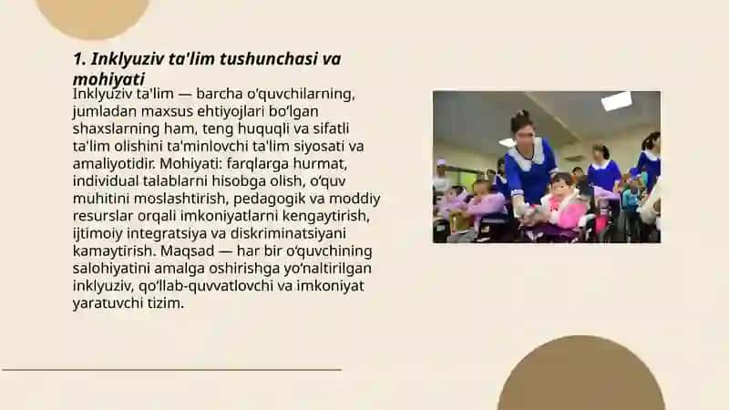 Alohida ta'lim ehtiyojlari bo'lgan shaxslarni inklyuziv konsepsiyasining mohiyati va qoidalari 3