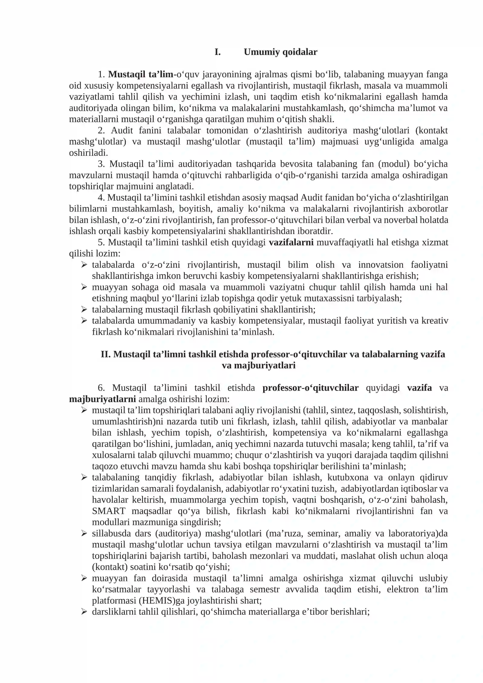 AUDIT fanidan talabalar mustaqil ta’limini tashkil etish boʻyicha USLUBIY KOʻRSATMA 3