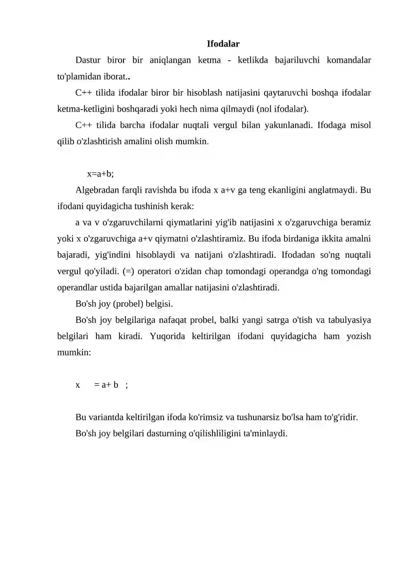 C++ tilida ifodalar va operatorlar 3
