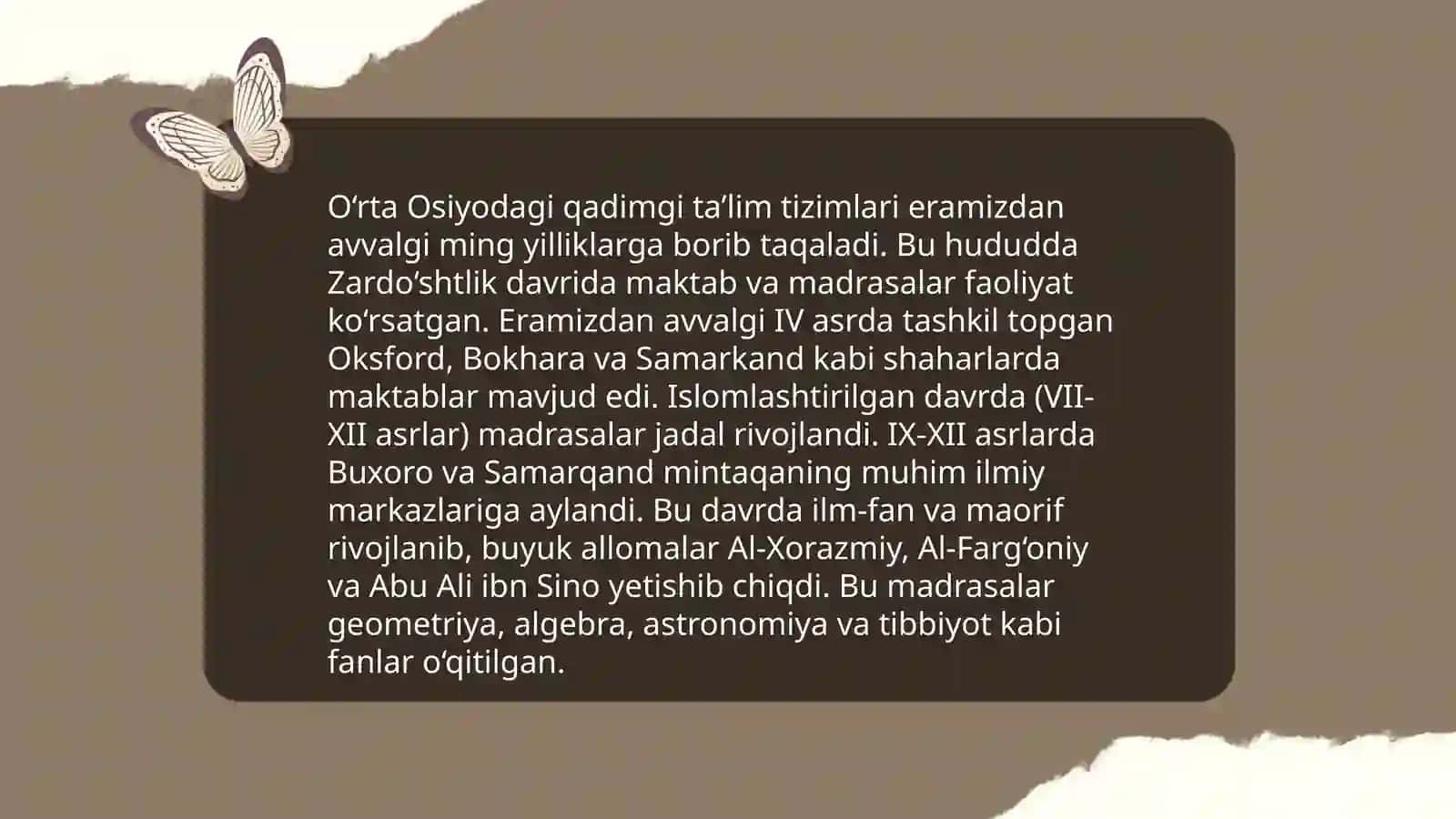 O‘rta Osiyoda qadimgi davrlardan IX asrning birinchi yarmigacha ta’lim, maktab va pedagogik g‘oyalar 3