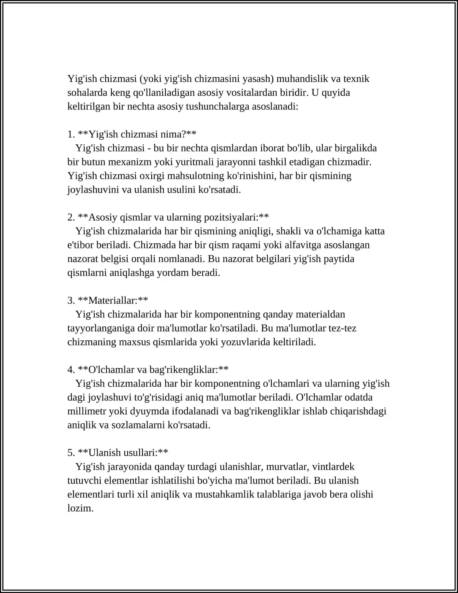 YIG`ISH CHIZMASI. YOG`MA BIRLIKNI DETALLARGA AJRATISH. SPETSIFIKATSIYA 3