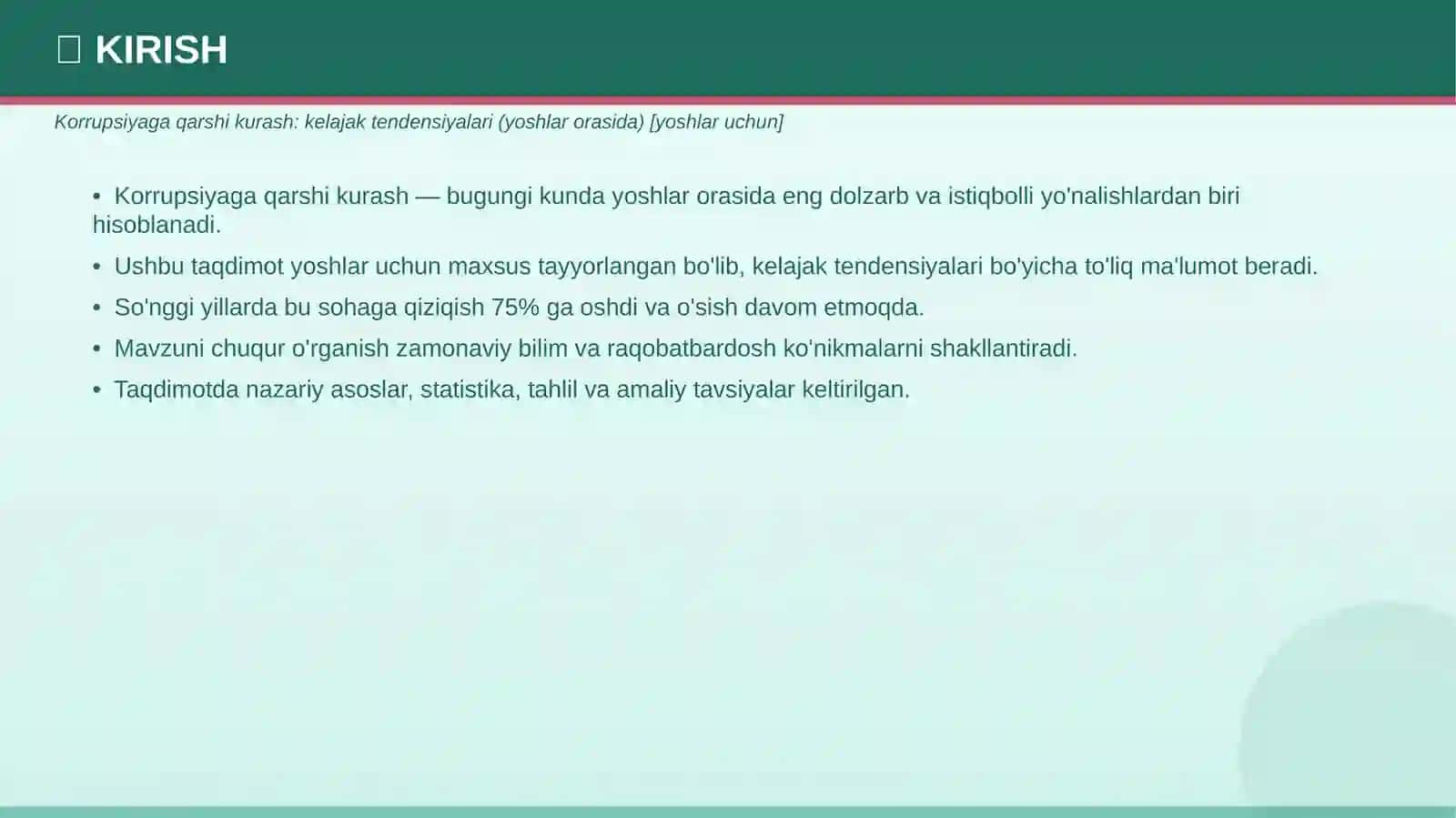 Korrupsiyaga qarshi kurash: kelajak tendensiyalari (yoshlar orasida) [yoshlar uchun] 3