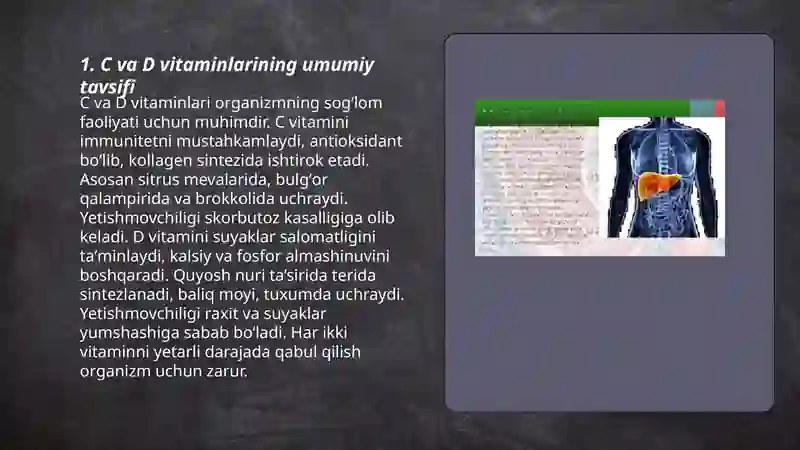 C va D vitaminining organizimdagi ahamiyati 3