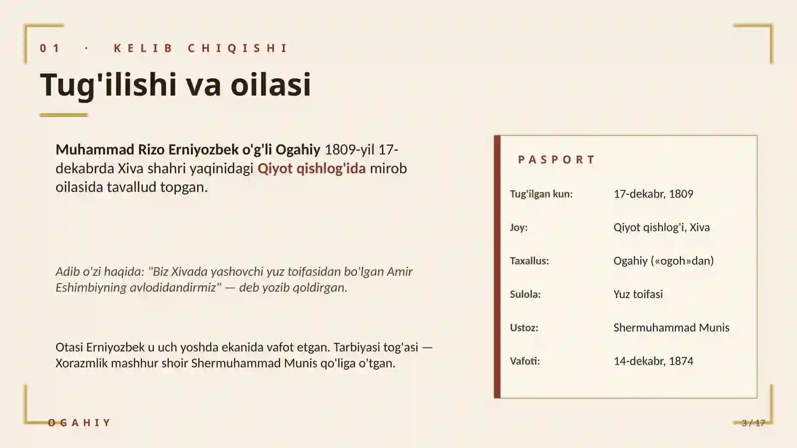 MUHAMMAD RIZO OGAHIY HAYOTI VA IJODI 3