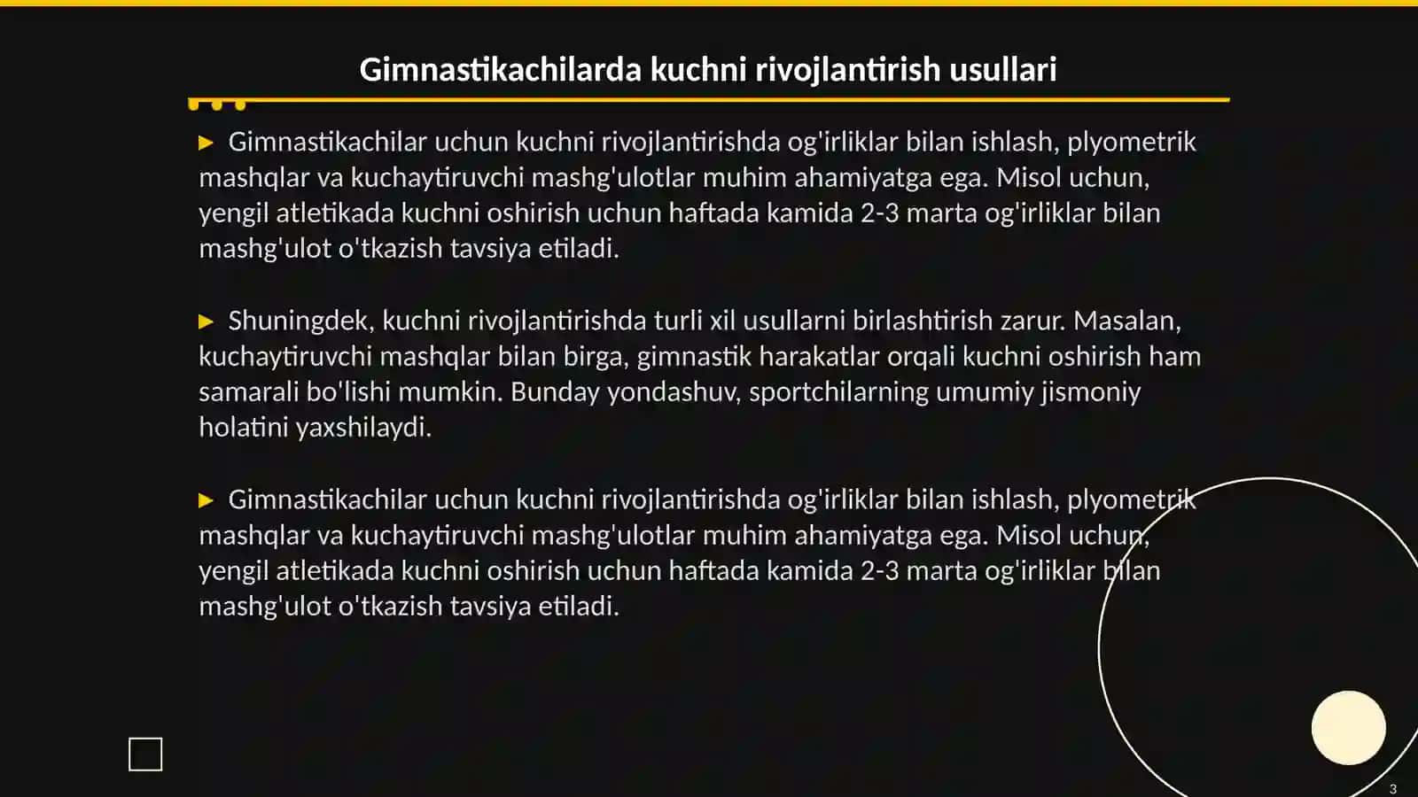Gimnastikachilarni jismoniy sifatlarni rivojlantirish usullari 3