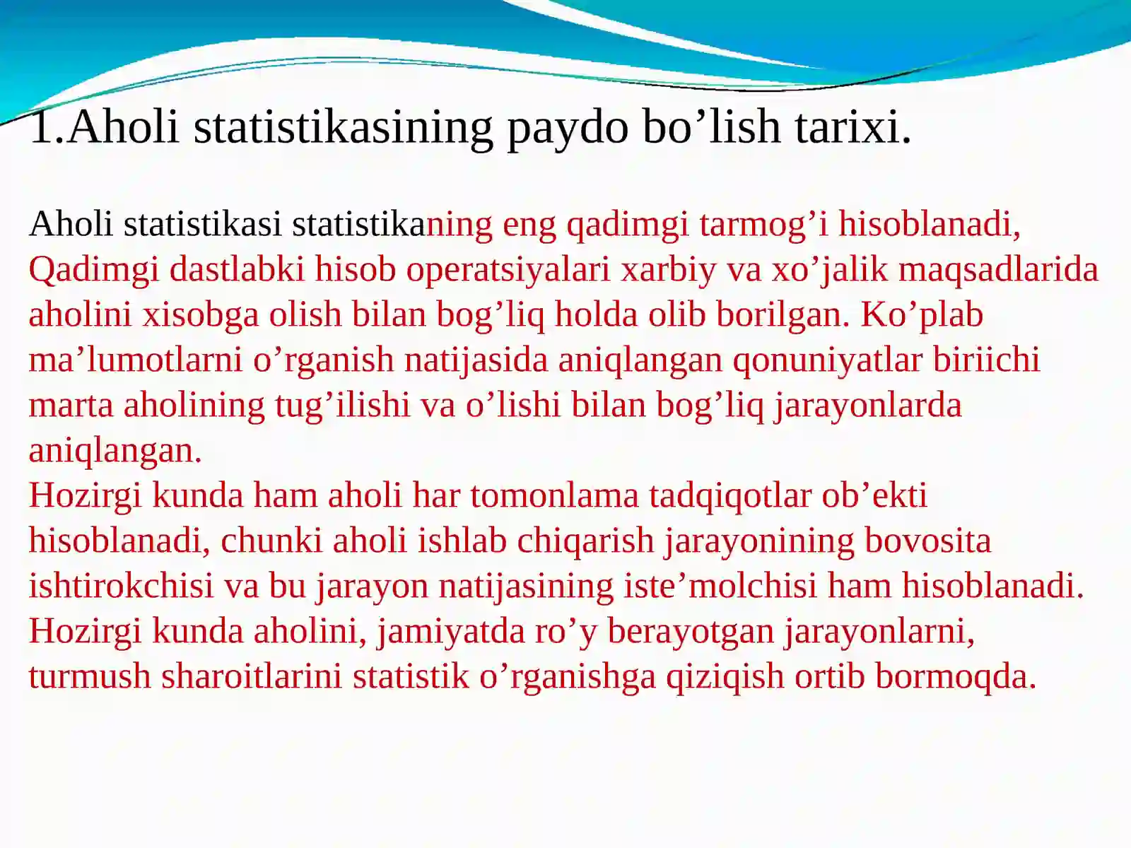 Аholi statistikasi.Reja:1 3