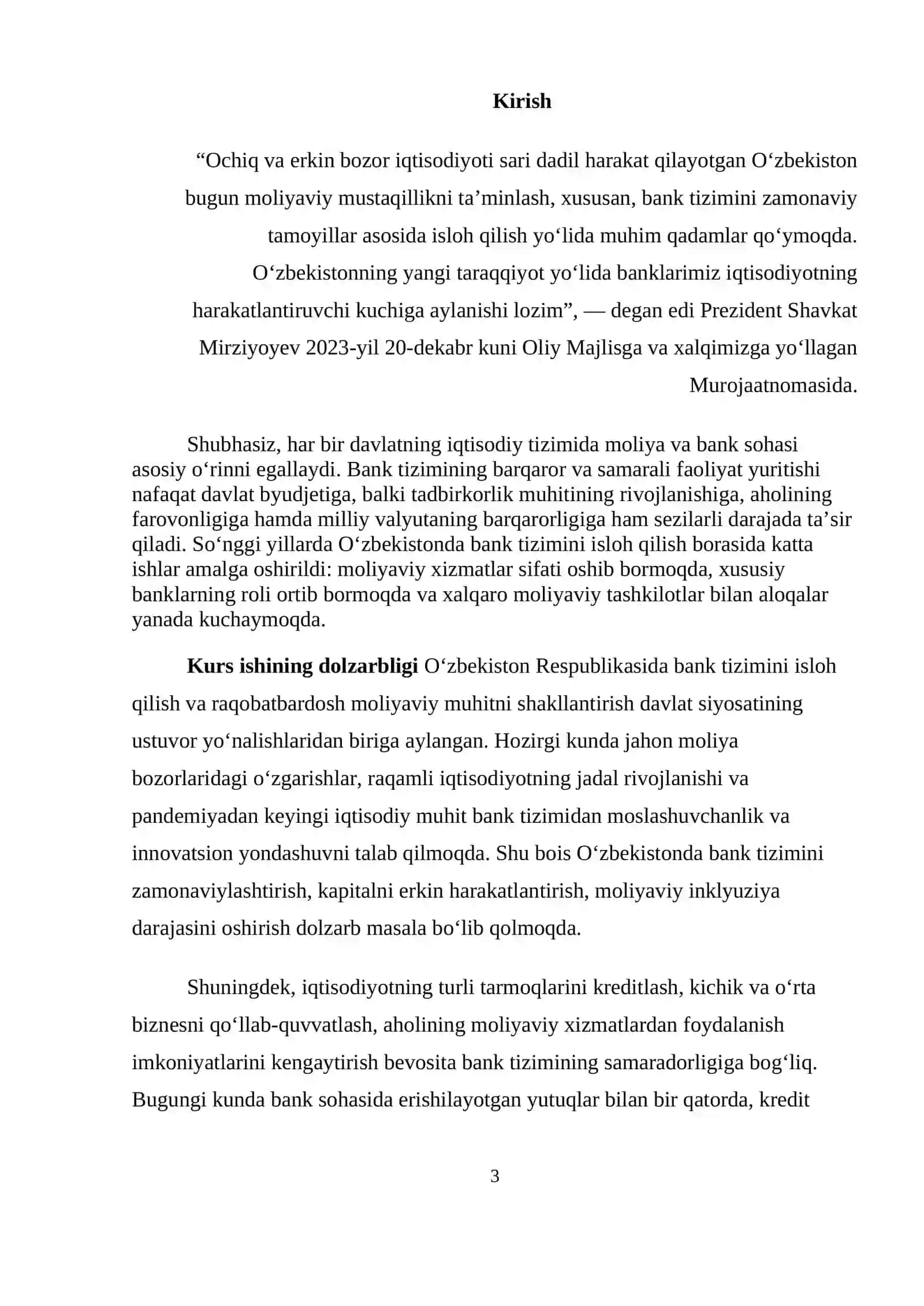 Banklar va ularning operatsiyalari, kredit tizimlarini o'rganish, mamlakatdagi bank tizimini takomil 3
