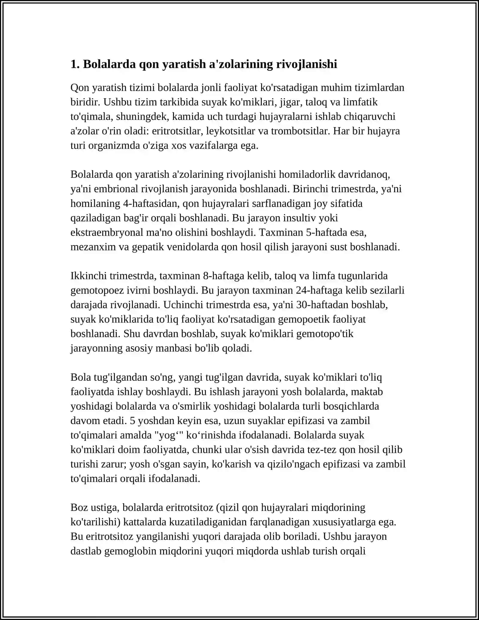 Bolalarda Qon Yaratish A'zolarini Anatomo-Fiziologik Hususiyatlari 3