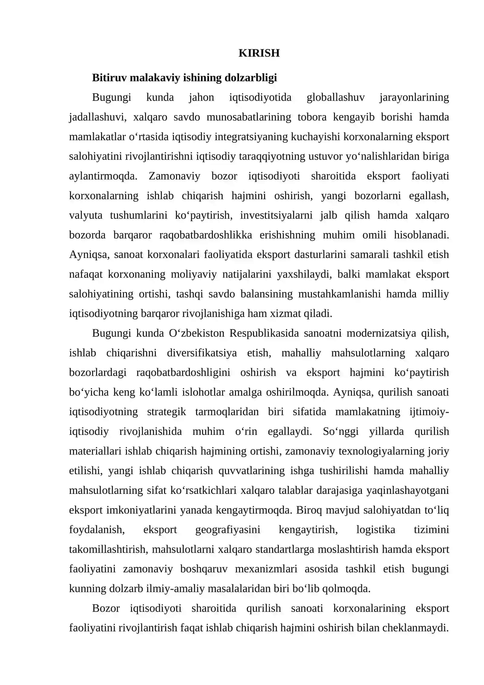 Qurilish sanoati korxonalari mahsuloti eksport dasturini amalga oshirish yo‘llari 3