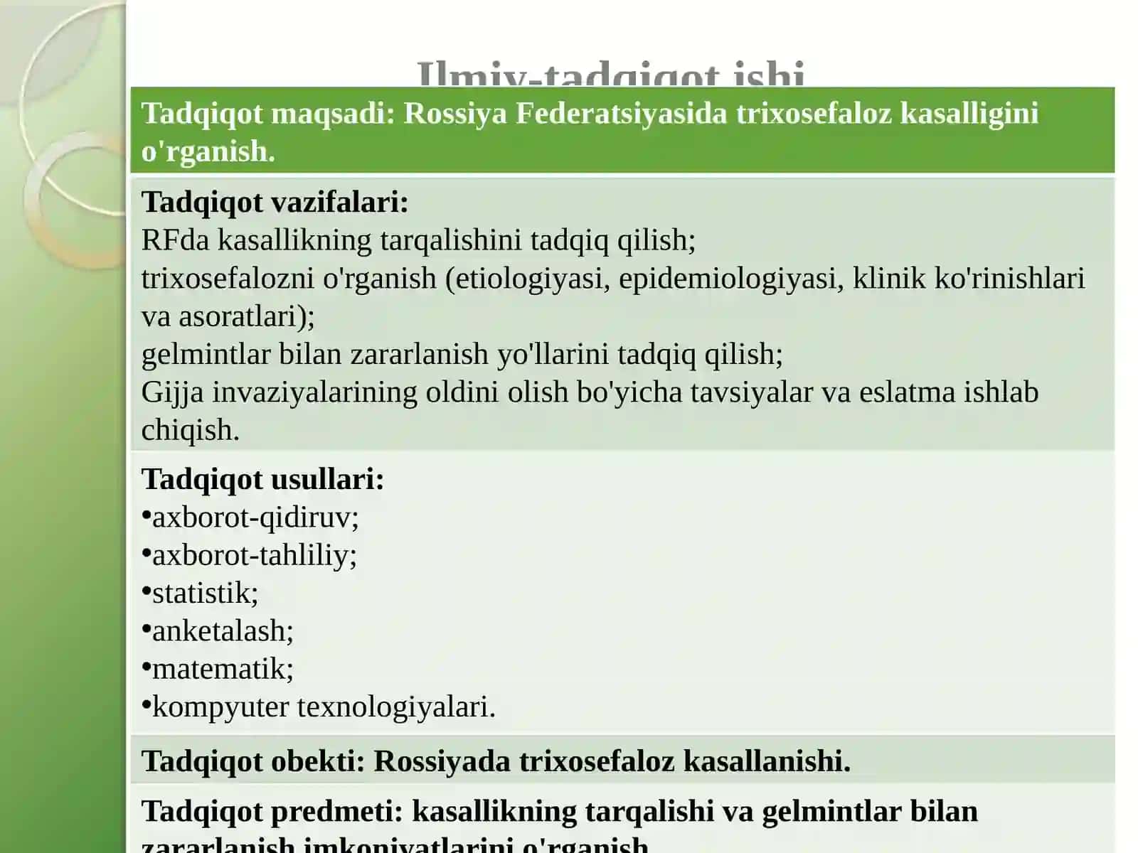 Parazitlar olami - qilbosh gijja (Vlasoglav) tadqiqoti 3