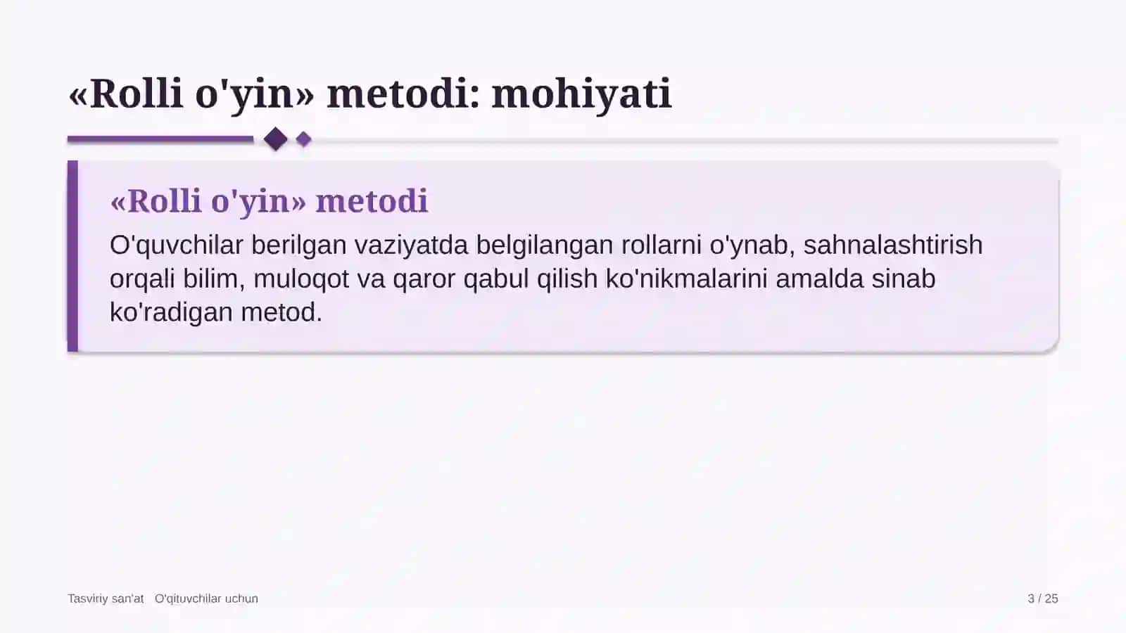 tasviriy san'at darslarida rolli o'yin metodidan foydalanish 1791 3