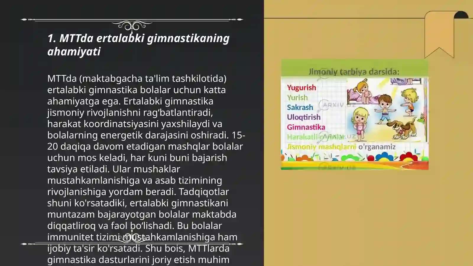 MTTda ertalabki gimnastikani musiqa jo'rligida tashkil qilish video taqdimot 3