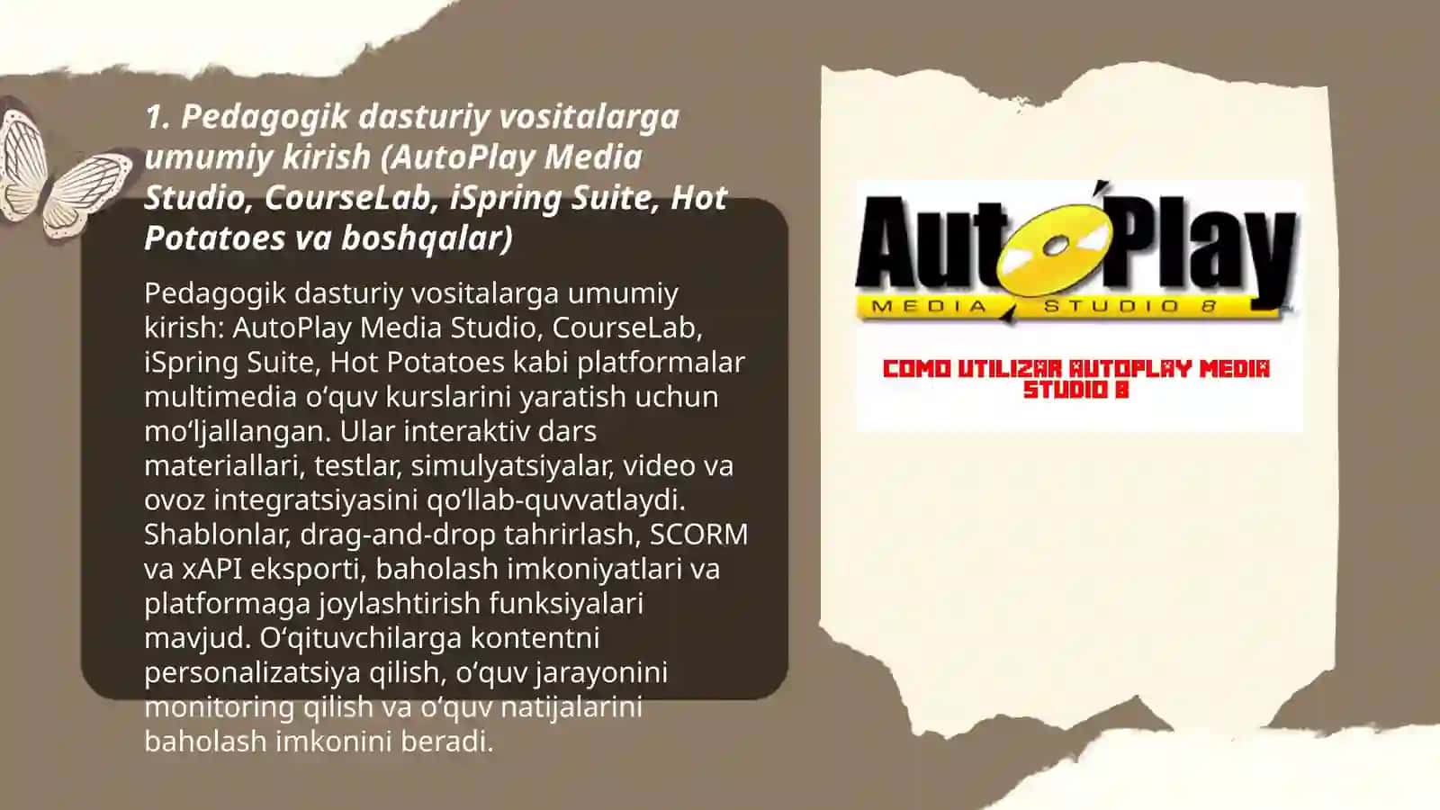 Pedagogik dasturiy vositalar (Auto Play Media Studio,CourseLab,iSpring Suite,Hot Potatoes va boshqalar) 3
