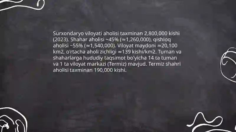 Mintaqalar aholisi demografiyasi va mehnat resurslarini holatini o'rganib tahlil qilish Surxondaryo viloyati. 3