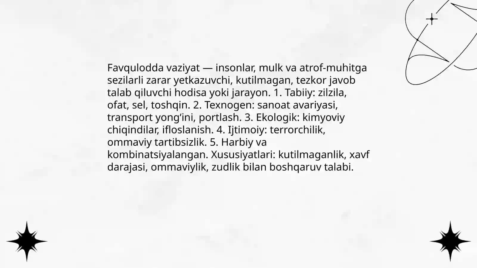 Favqulodda vaziyatlar, ularning tasnifi va tavsifi 3